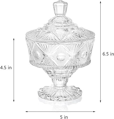 Miniatura 2 de Frcctre Paquete de 2 platos de cristal para dulces con tapa, cuenco de cristal de 15 onzas para galletas, tarro decorativo de boticario para