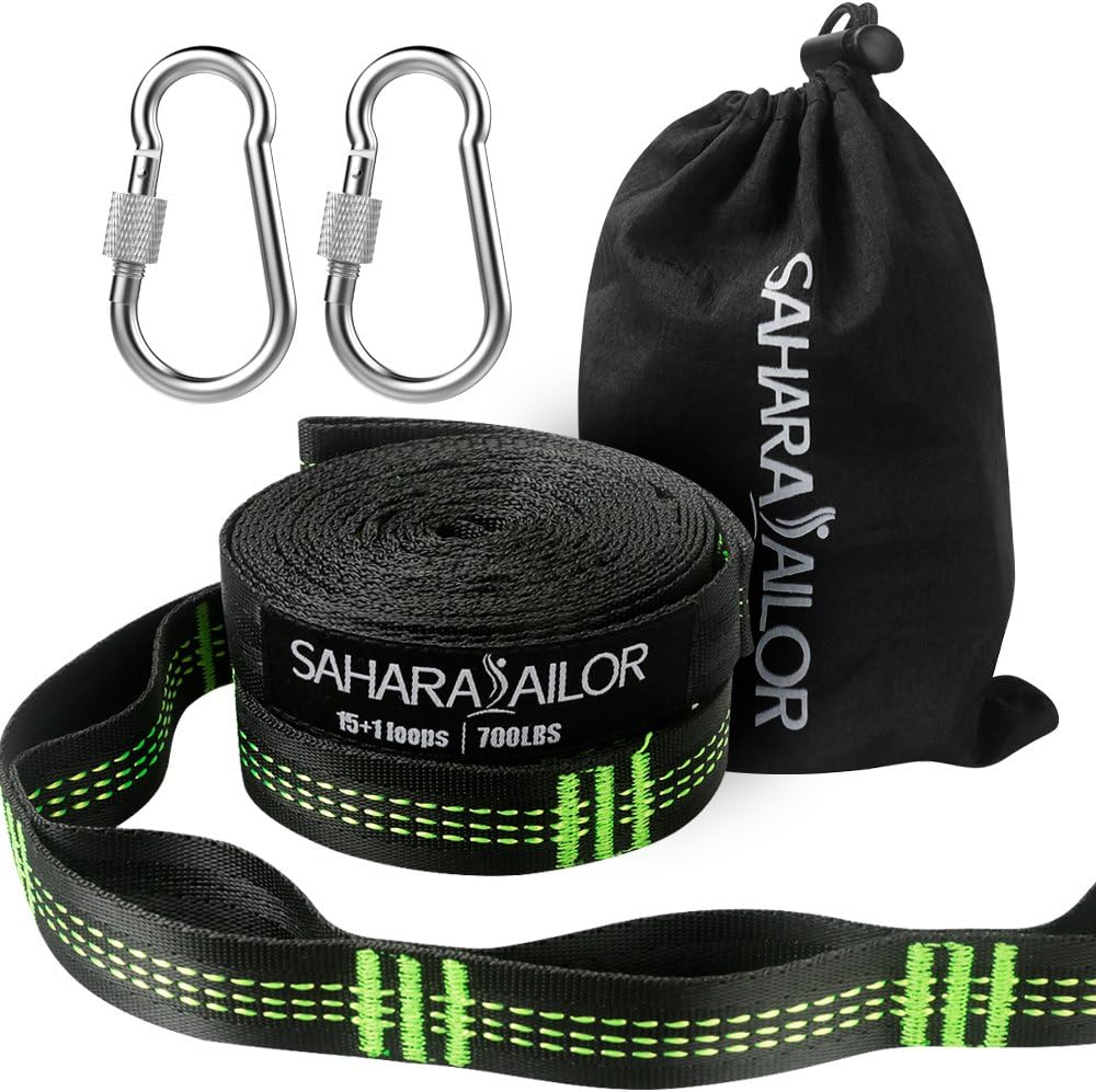 Sahara Sailor Hammock Straps XL (Set of 2), Adjustable Hammock Tree Hanging Straps 1400+ LBS Heavy Duty Non-Stretch Suspension System Kit (2 Stainless Steel Carabiners Included)