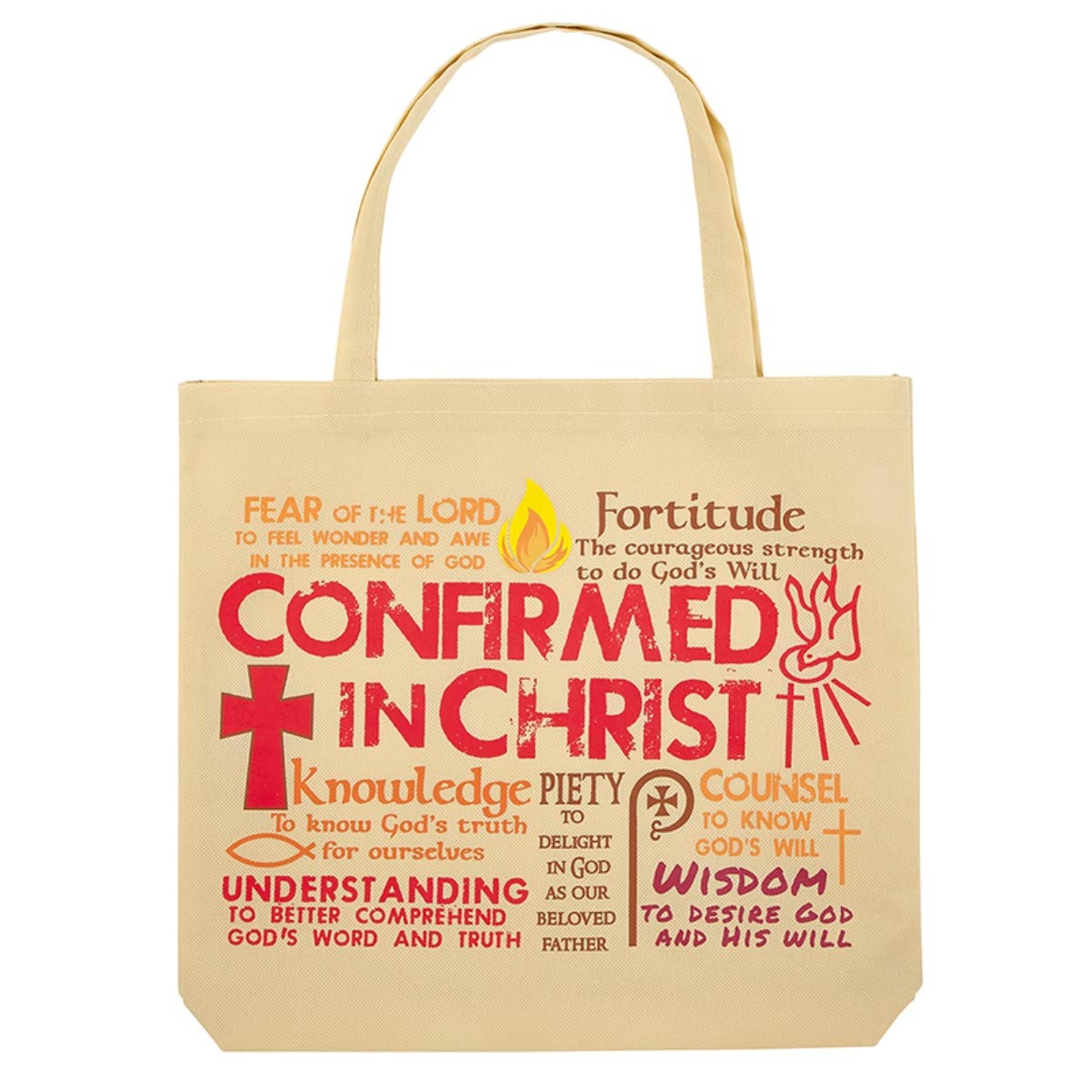 Autom Religious Party Favors for Confirmation Class, Gifts of the Holy Spirit Confirmed in Christ Large Tote Bag, 14 Inch