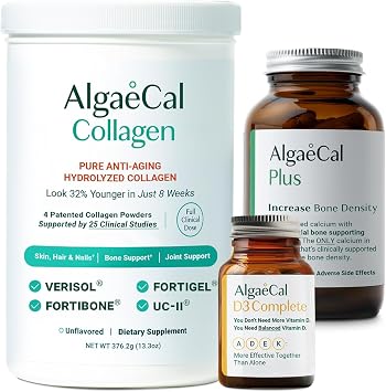 ALGAECAL Calcium, Vitamin D3 & Collagen Bundle Hydrolyzed Collagen with Clinically-Supported Verisol, Fortibone & Fortigel, Plus Calcium, Vitamin ADEK, Trace Minerals for Bone Health & Anti-Aging