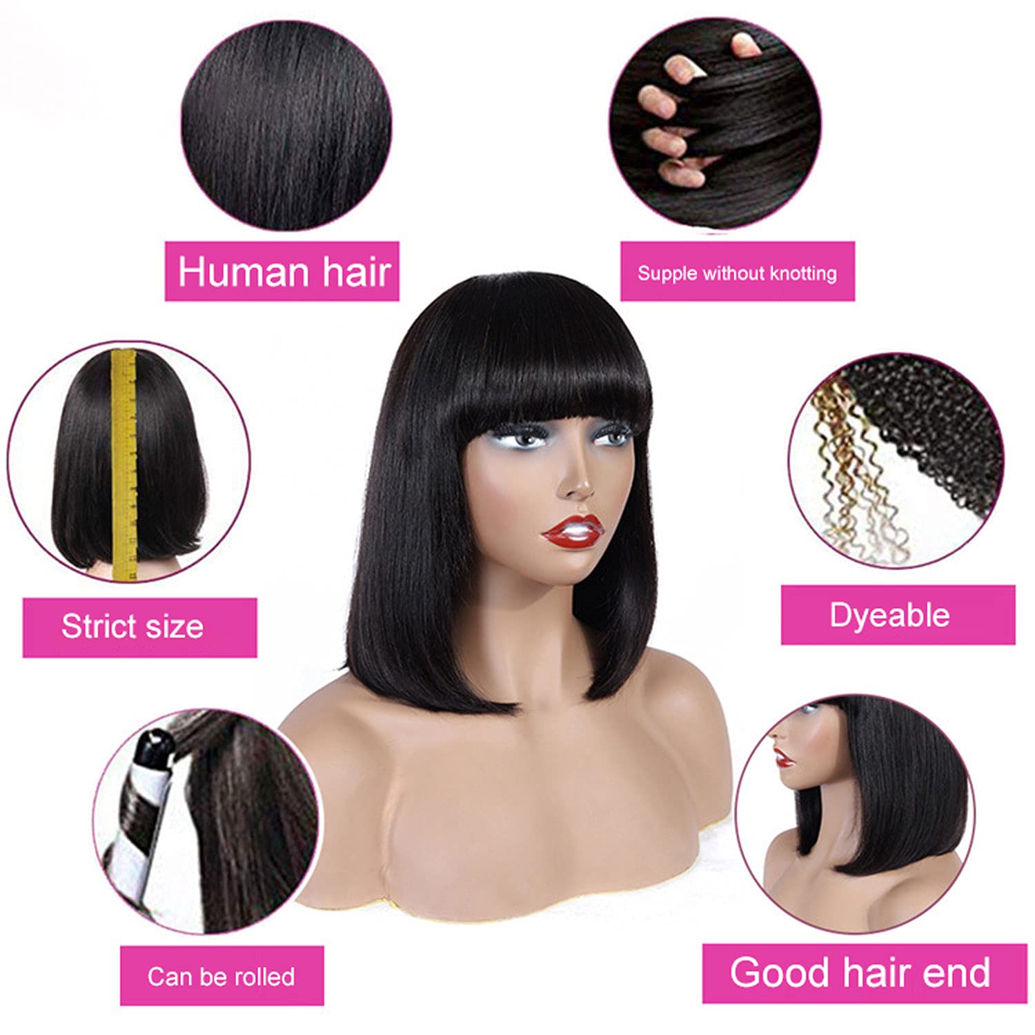 Karlami 13x6 Bob-Perücke Aus Echthaar – 150% Dichte, Vorgeworfen, Brasilianisches Haar, Schwarz