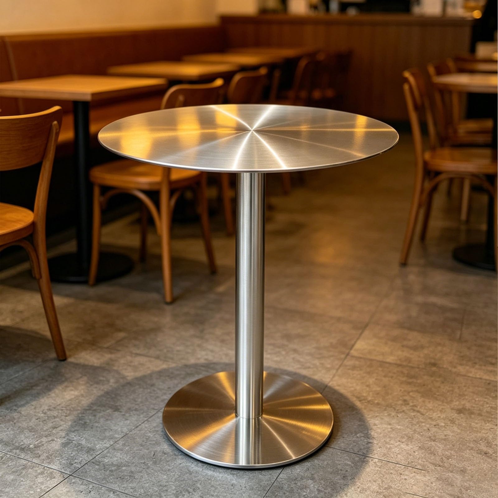 Table haute pour café et restaurant dotée d'un socle rond stable et plateau 60cm