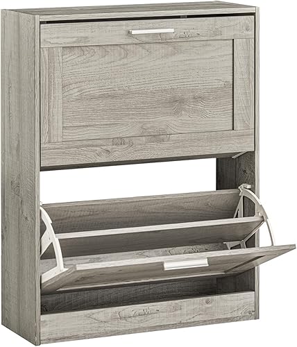 Miniatura 3 de Haotian Armario estrecho para zapatos, zapatero pequeño con 2 cajones abatibles, organizador de almacenamiento de zapatos delgado, pasillo de