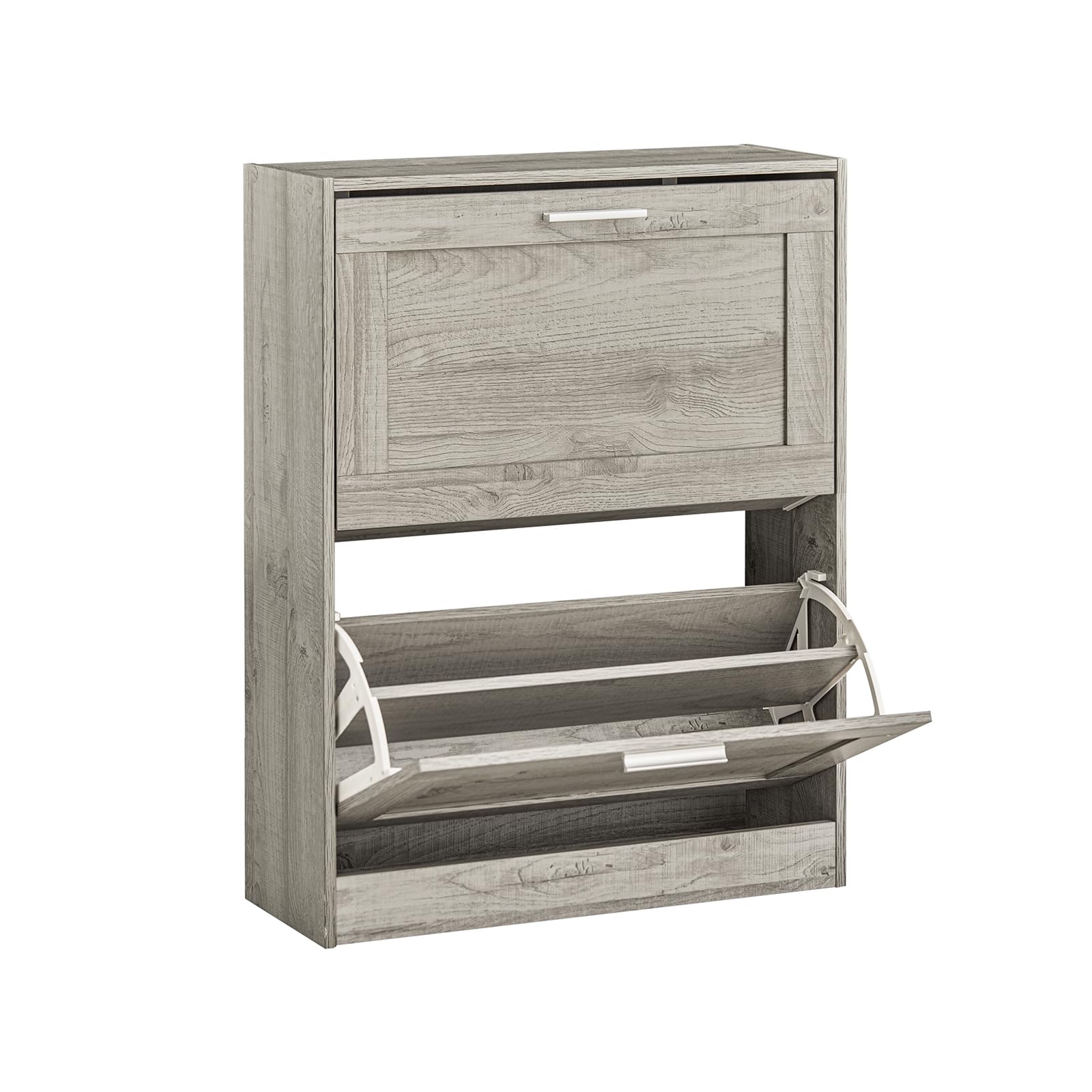Haotian Narrow Shoe Cabinet Entryway, Small Shoe Rack with 2 Flip-Drawers, Slim Shoe Storage Organizer Entrance Hallway, Grey, FSR137-HG