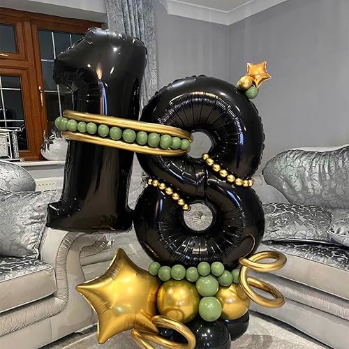Miniatura 6 de Globos negros del número 18, globos de 40 pulgadas, globos de aluminio de Mylar con número de helio de 18 o 81 pulgadas, globos negros de número 18