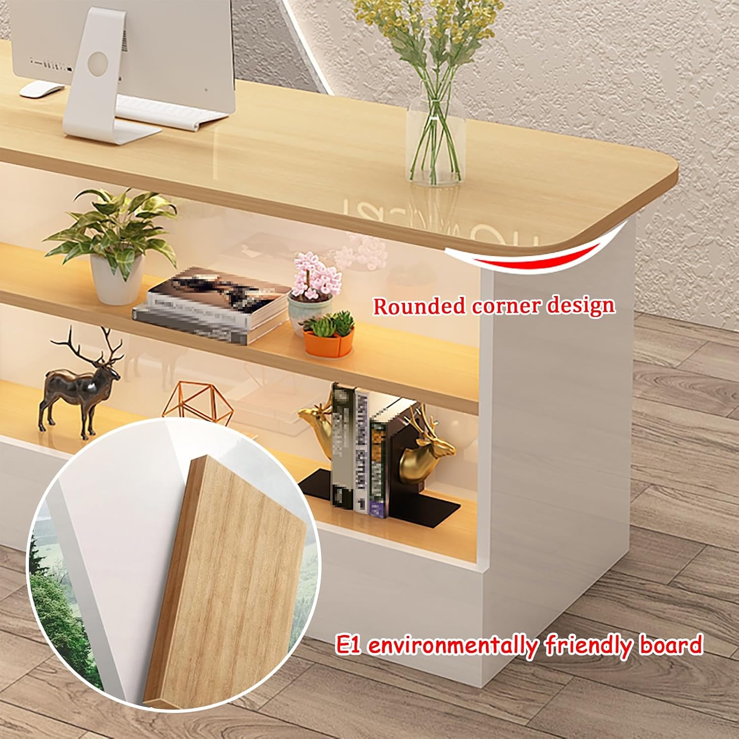Reception Desk, Reception Counter Front Desk, Open Retail Counter, Modern Checkout Counter Table, Reception Room Table with Lockable Drawer, for Salons Shop Office(White B,120x55x100cm)