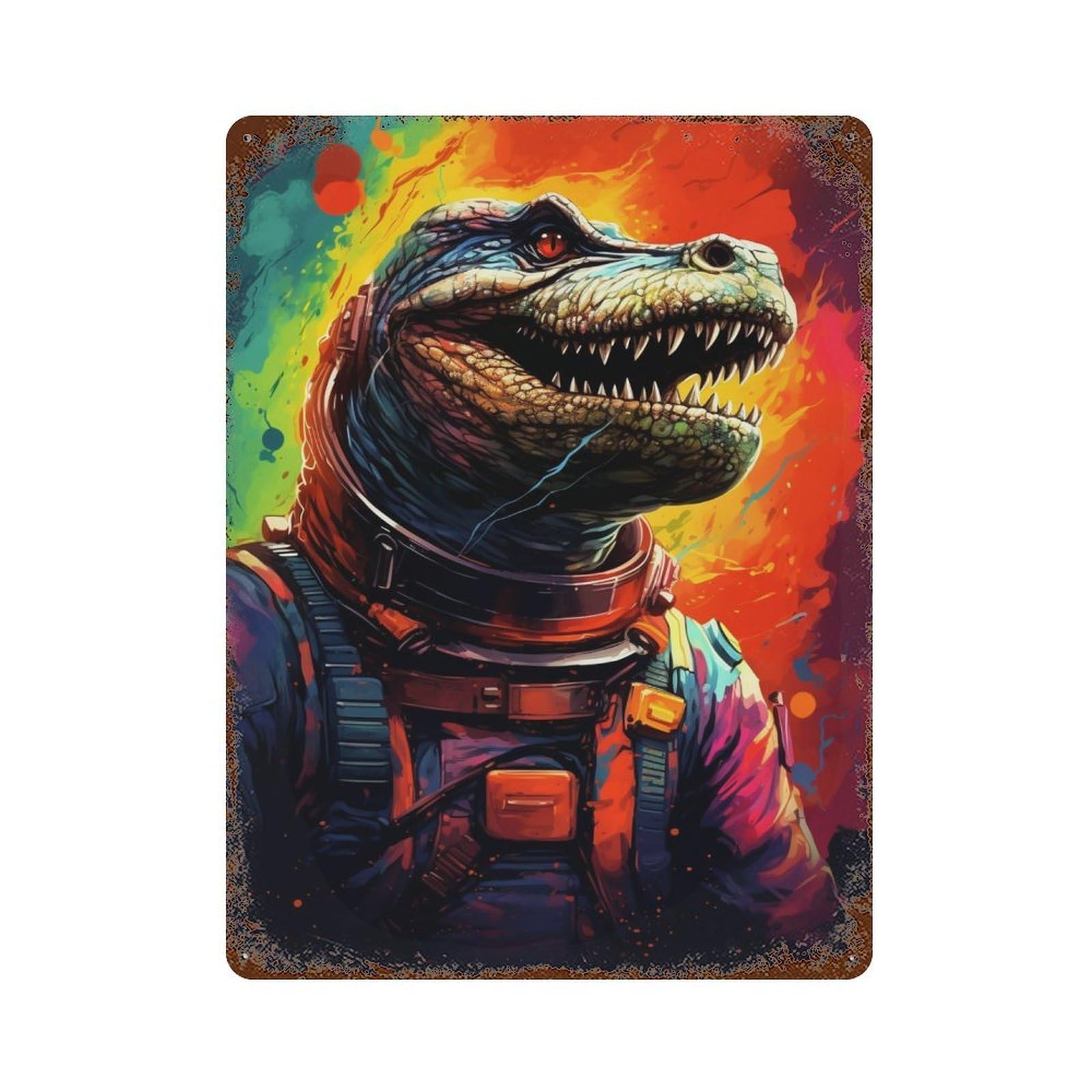Garage Style Space Dinosaur Adventure -2 Decorative Tin Sign 15.7"x11.8", Shabby Chic Decor for Bar And Workshop