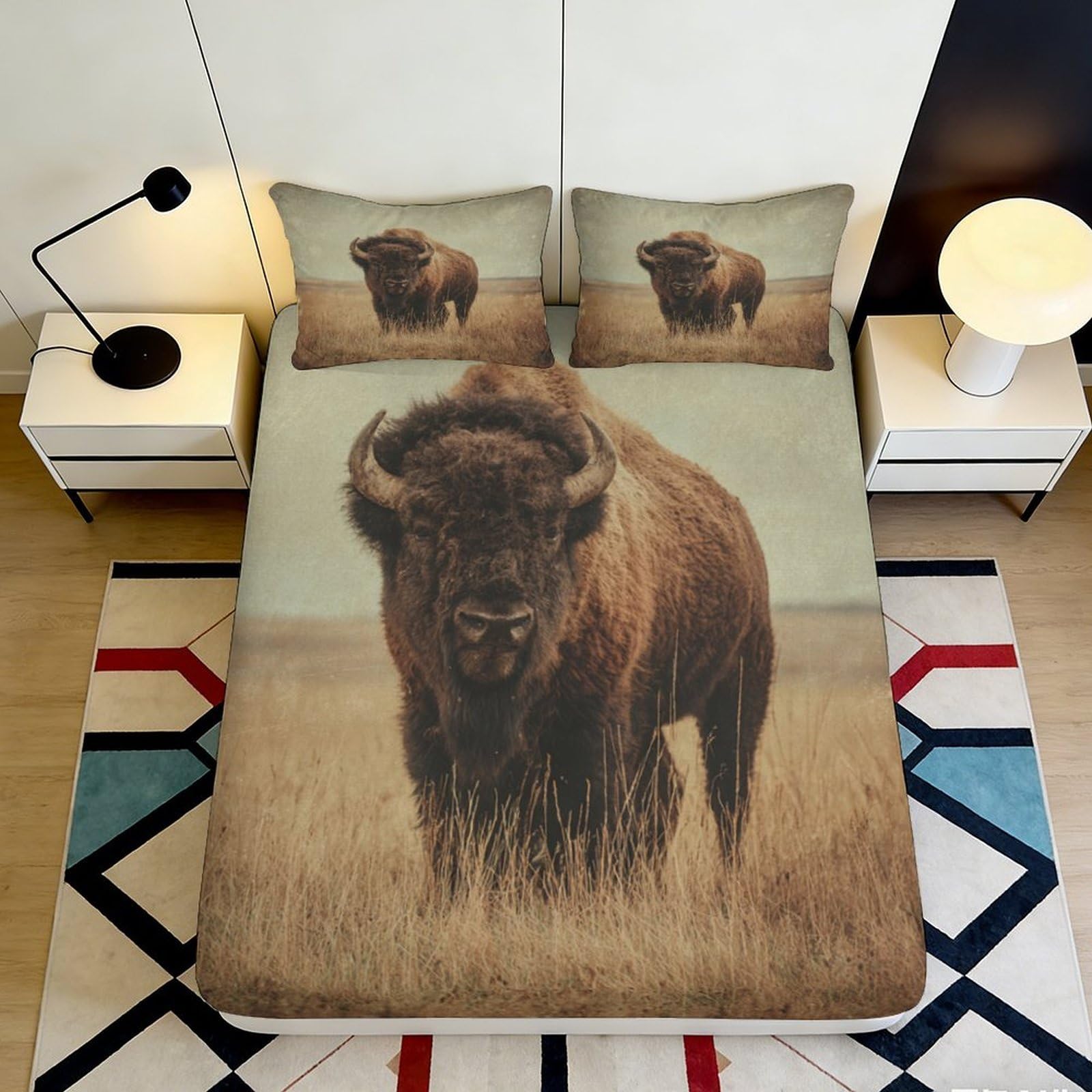 Jqzkxnhpbr Style-10 3D Printed Buffalo Prairie Fitted Sheet Microfiber Soft Wild Animal Bed Cover For Bedroom Dorm Mattress Protection Decor 90X200x25cm