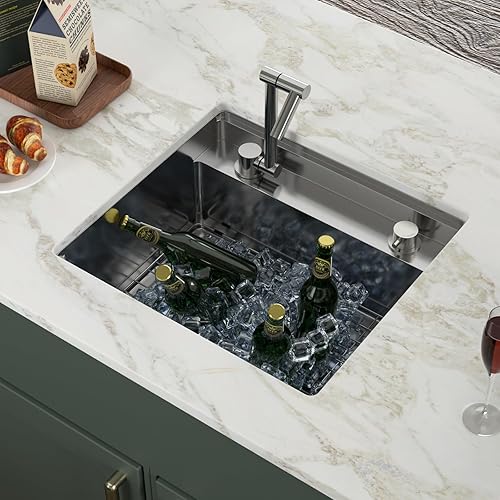 Miniatura 50 de Logmey Fregadero de barra de 21 pulgadas de acero inoxidable de 21 x 18 pulgadas, fregadero de barra pequeño de acero inoxidable de calibre 16