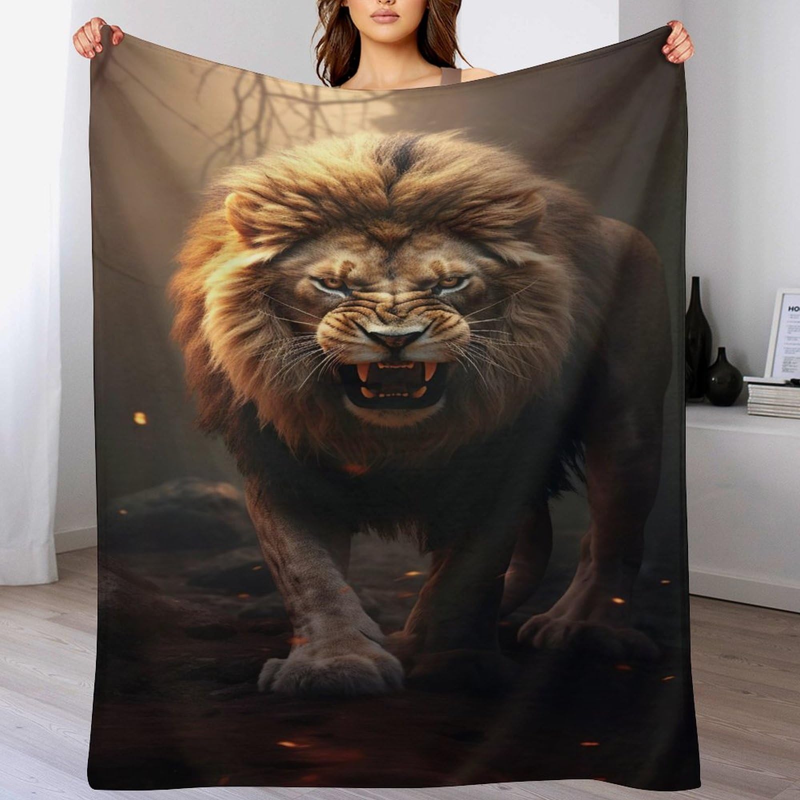Flannel douce de qualité pour cette couverture de lit lion exclusive