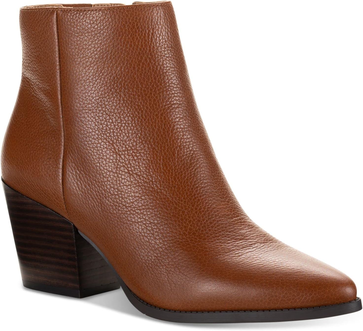 SUN STONE Womens Brown Cushioned Pointed Toe Block Heel Zip-Up Booties 9.5