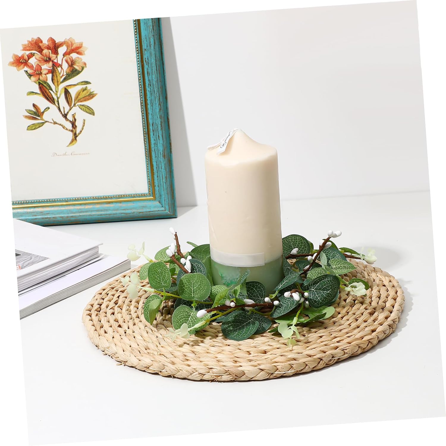 12pcs Candle Wreaths Rings Small Eucalyptus Wreath Fall Decor for Party Photo Prop