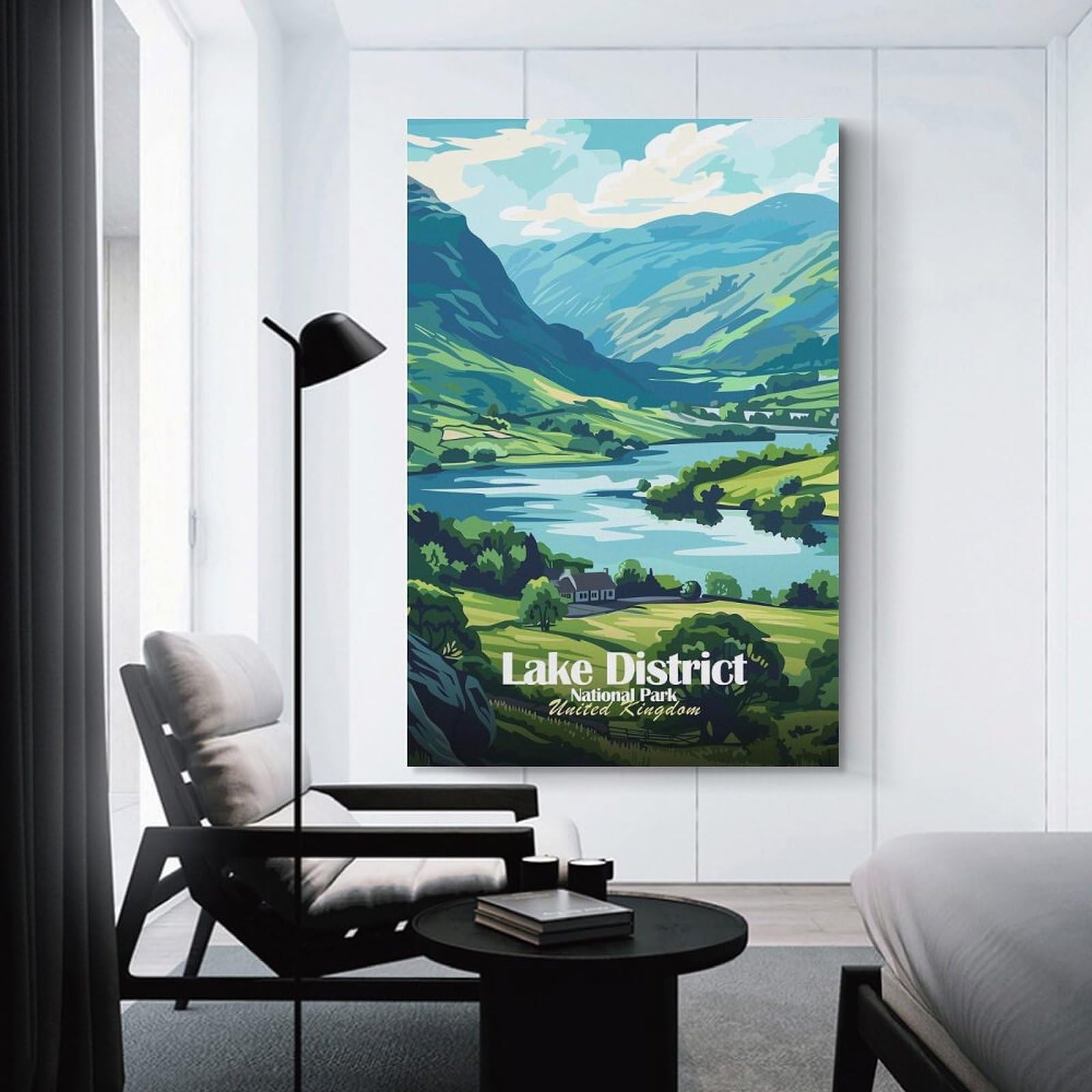 Junmoney Lake District National Park Illustration Wall Art Print, 20x30inch(50x75cm), for Bedroom Decor, Cosy Corners Or Studios, Decorative Wall Art for Cosy Rooms
