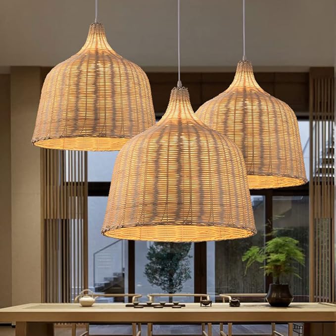 MODEBHD Moderne Bamboe Kroonluchter Creatieve Hanglamp Verstelbare Hoogte Geweven Rotan Bamboe Lantaarn, E27, Mesh Rieten Hanglamp, Voor Keuken Woonkamer Slaapkamer Restaurant photo 2