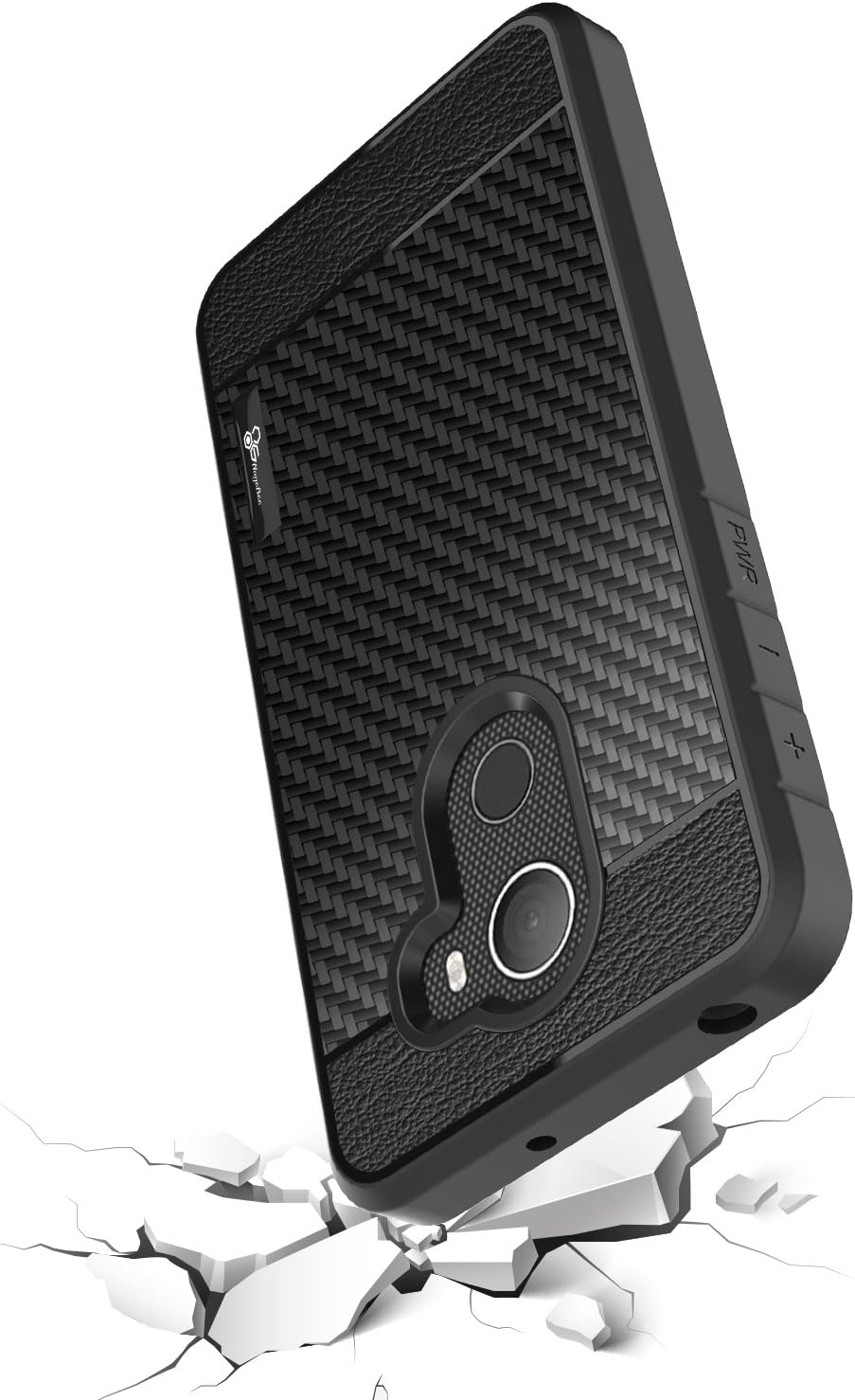 T-Mobile REVVL Case with Tempered Glass Screen Protector, Alcatel Walters /A30 Fierce (MetroPCS) /A30 Plus 5.5'', NageBee Carbon Fiber Ultra Slim Thin Soft TPU Protective Cover Case -Black