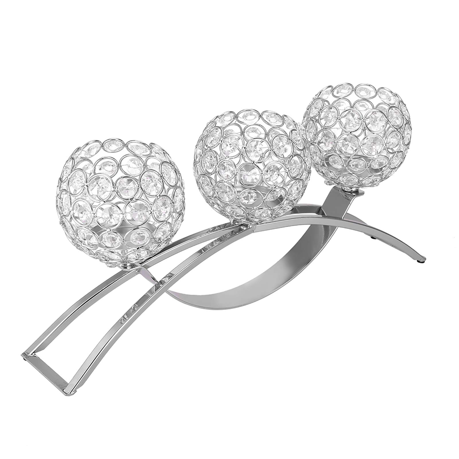 Portavelas de Cristal, 3 Brazos clásico Europeo Hierro Bola de Cristal Cena romántica con Velas Candelabro Centro de Mesa de Boda para la celebración del Aniversario de cumpleaños Regalo(Plata)