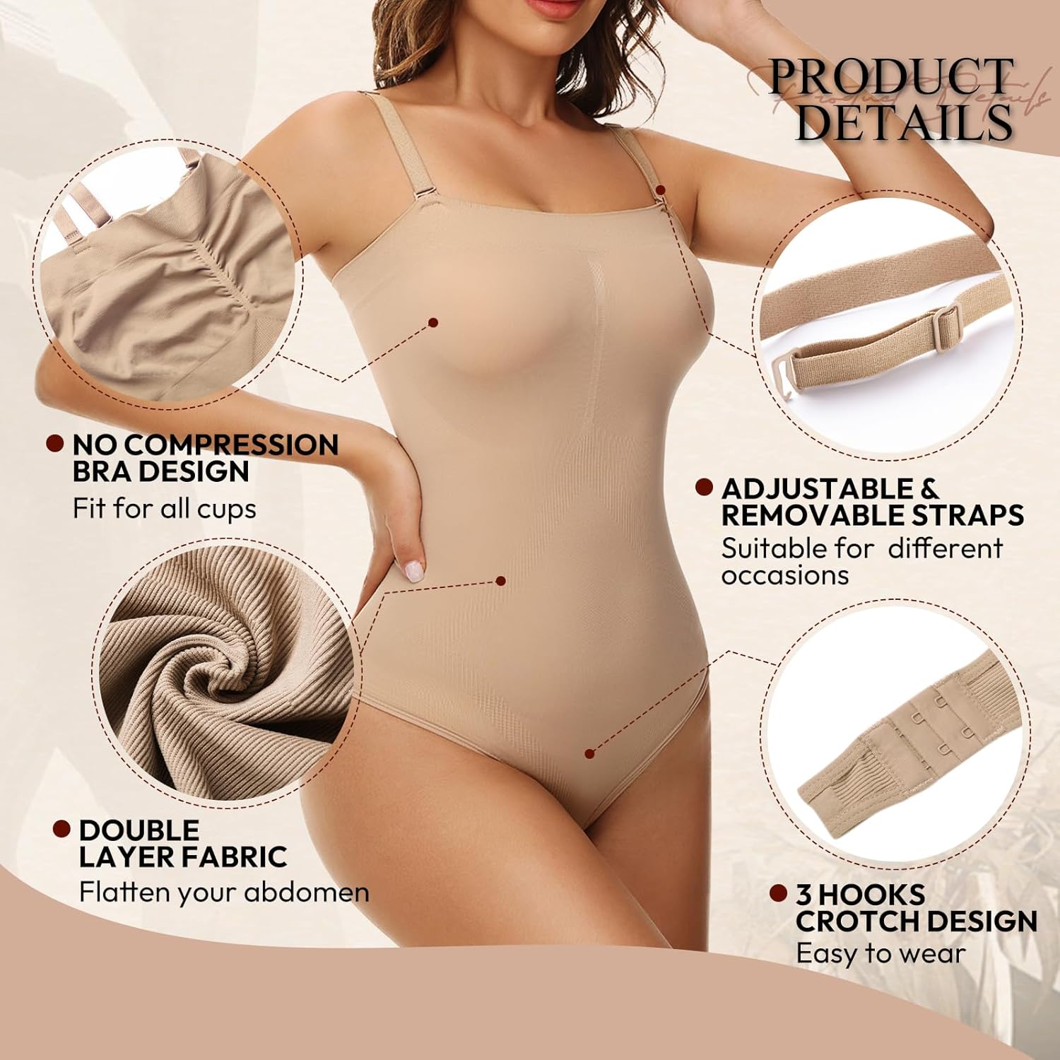 Strapless Shapewear Bodysuit for Women Thong Under Dress Bodysuit Tank Top - Image 3