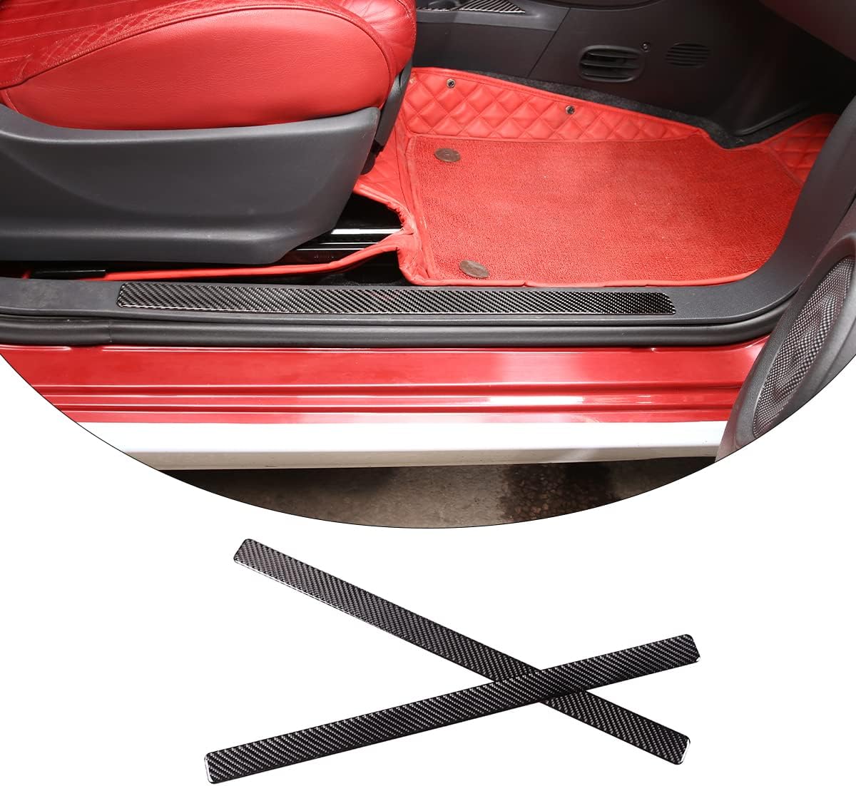Compatible with Fiat 500 2010 2011 2012 2013 2014 2015 2016 2017 2018 2019 2020 2021 2022 Soft Carbon Fiber Car Internal Door Sill Trim Strip Stickers Interior Car Accessories (Black Carbon Fiber)