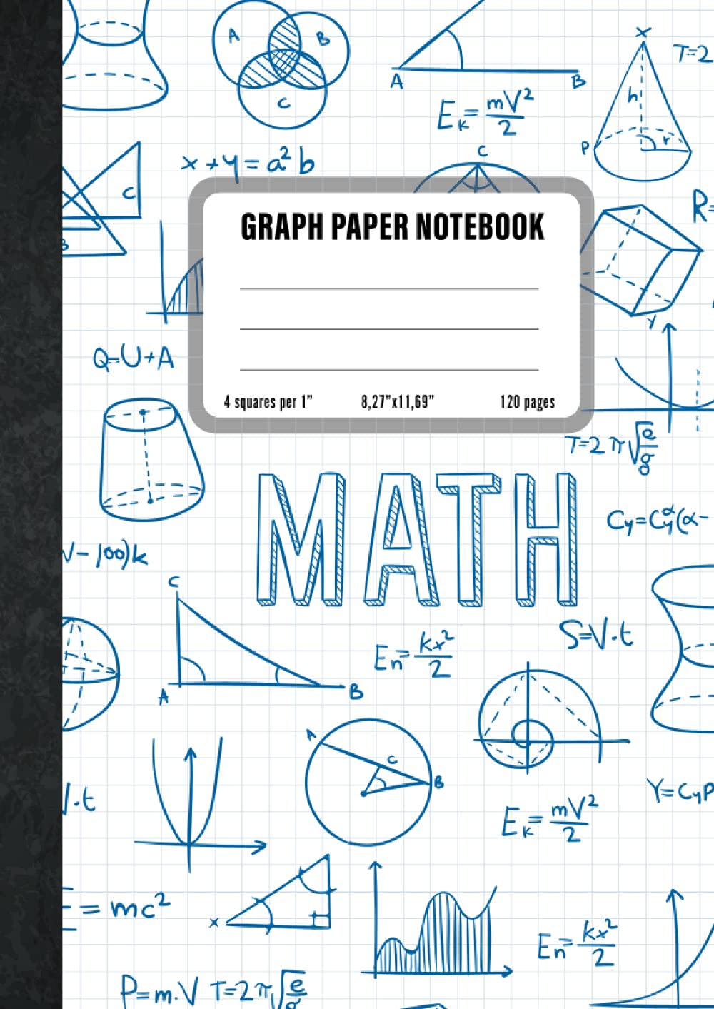Checkered notebook for mathematics format A4, dimensions 8,27 inches by 11,69 inches (21 x 29.7 cm). 4 squares per inch: Graph paper notebook