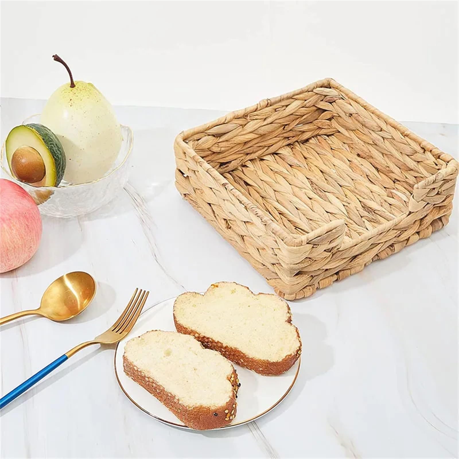 Kosmetiktücherbox aus Rattan Tissue-Box aus gewebtem Gras im Landhausstil, handgefertigt, gewebte Serviettenbox, Tissue-Ablage for den Haushalt, Diverse Aufbewahrungskörbe(Square-L-2pcs)