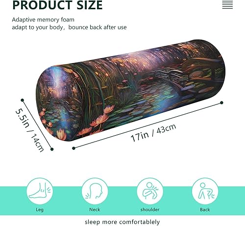 Miniatura 2 de Lotus - Almohada de cuello cervical largo para cuello redondo para almohada redonda con cremallera, almohada cilíndrica de espuma viscoelástica