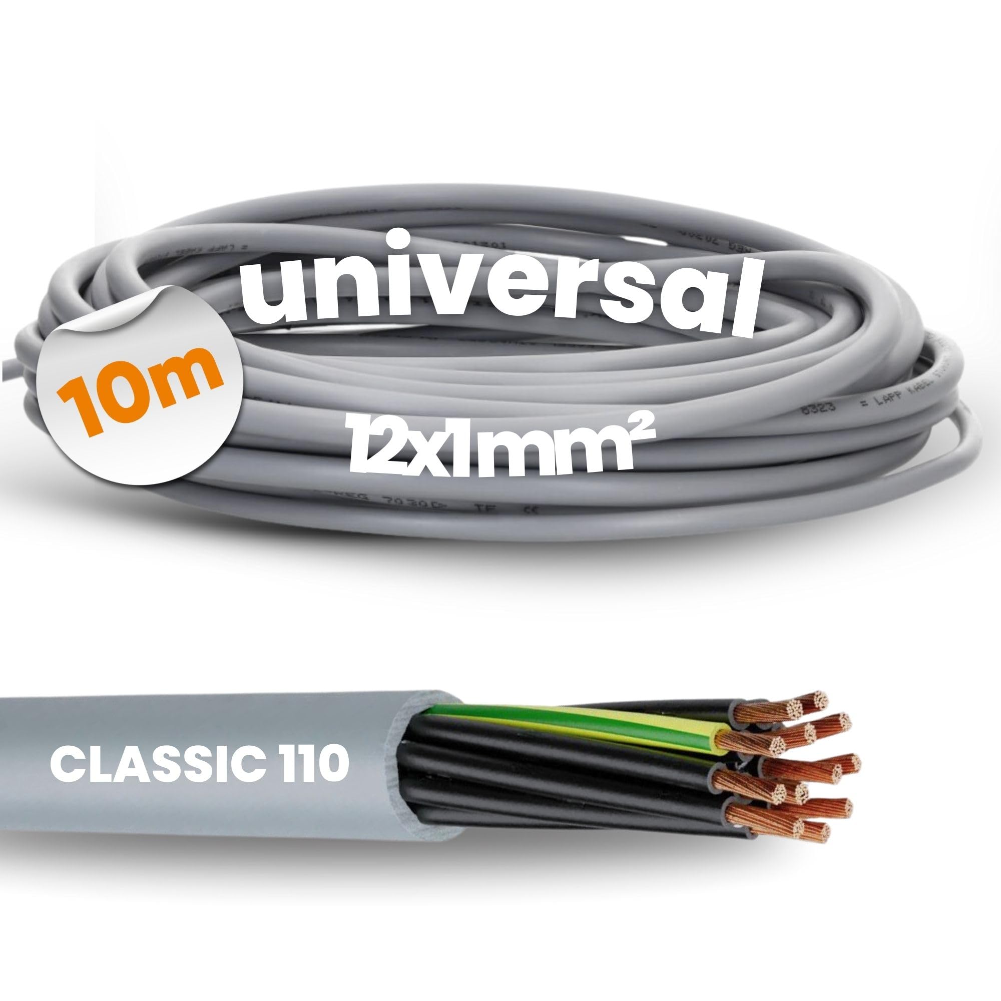 Lapp 1119212 Ölflex Classic 110 - Cable de Control PVC 12x1 mm² - 10 m | Manguera de 12 conductores con cable de protección verde-amarillo, 12G1 resistente al aceite y flexible para máquinas