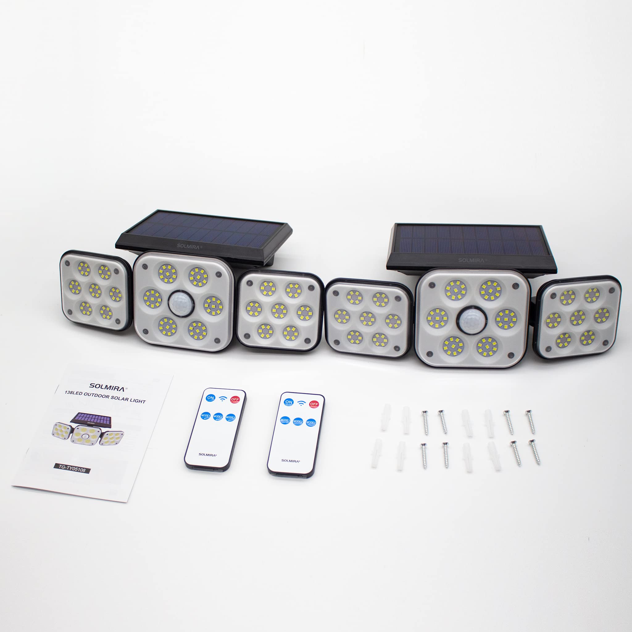 Solarny świetlny LED na Zewnątrz ścienne, 2 Liczba, 138 LED, Oświetlenie 270º, 3 Tryby, CE i RoHS Certyfikat