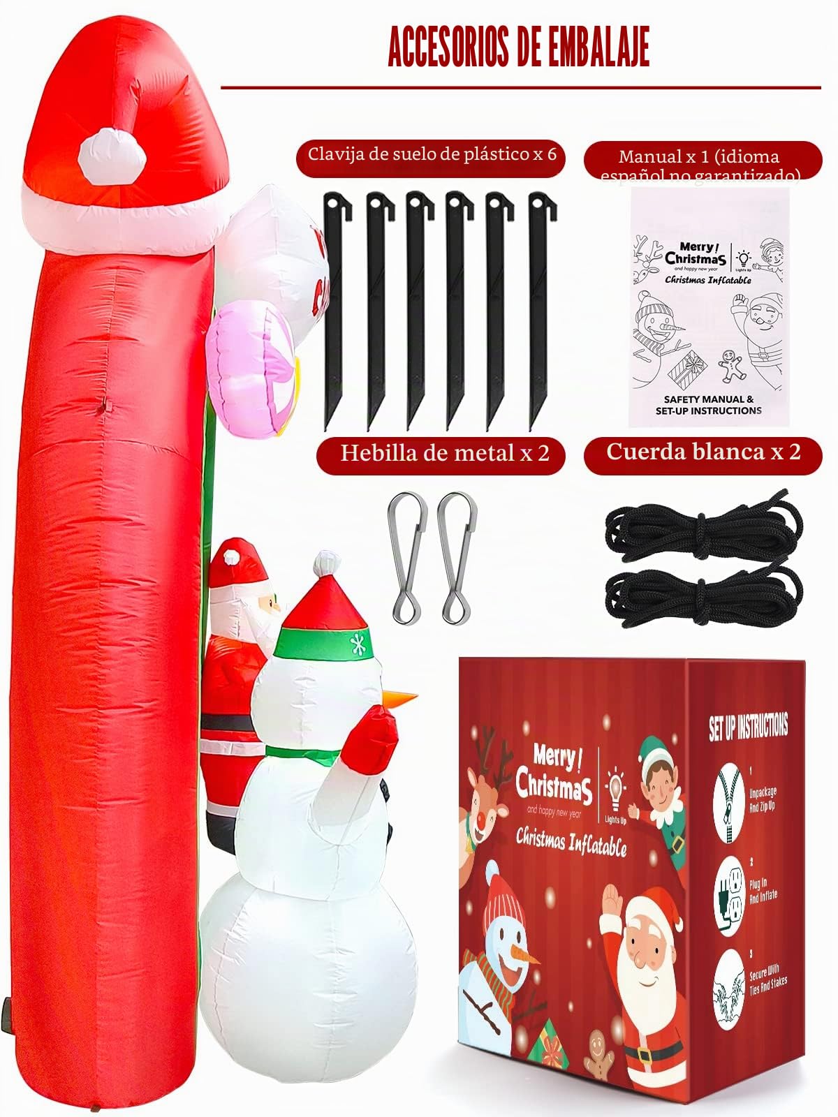 EBANKU 9 pies Navidad Inflable Papá Noel muñeco de Nieve Arco Iris Decoraciones con LED incorporados, Vacaciones para el Interior del Partido, al Aire Libre