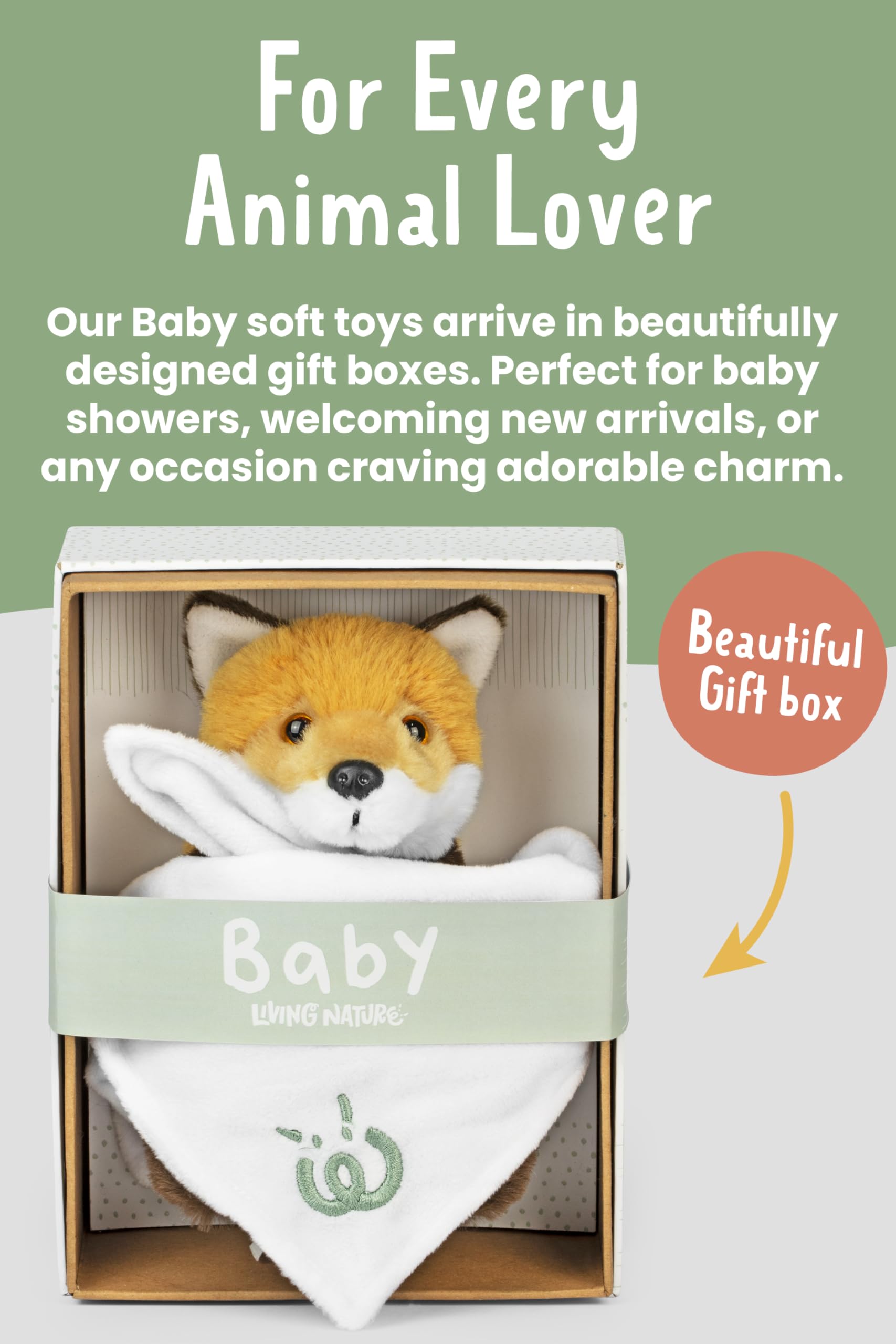 Living Nature Baby Fox Stuffed Animal Plush Toy, Orange - Image 3