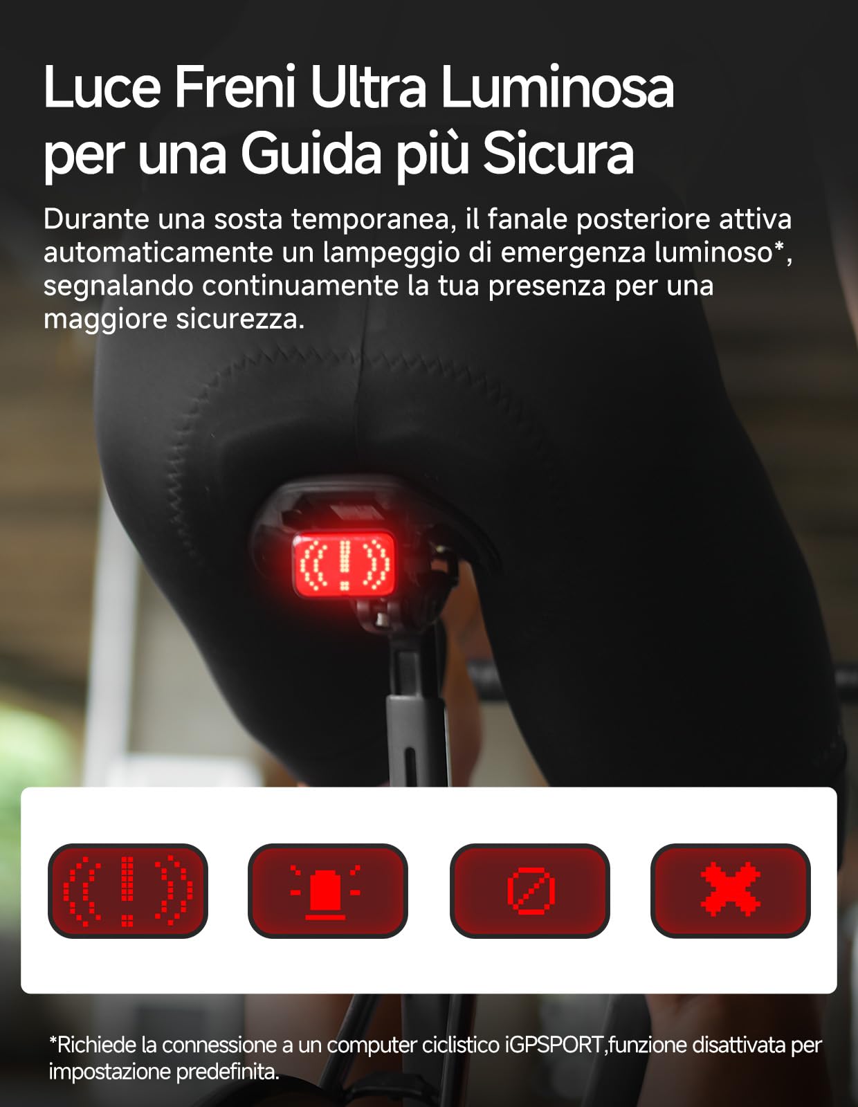 iGPSPORT ET6 Luce Posteriore Bici di Espressione,Sensore Freno | Visibile fino a 1,2 km, Accensione/Spegnimento Automatico, Avviso di Svolta, IPX7, Connessione con il Ciclocomputer iGPSPORT
