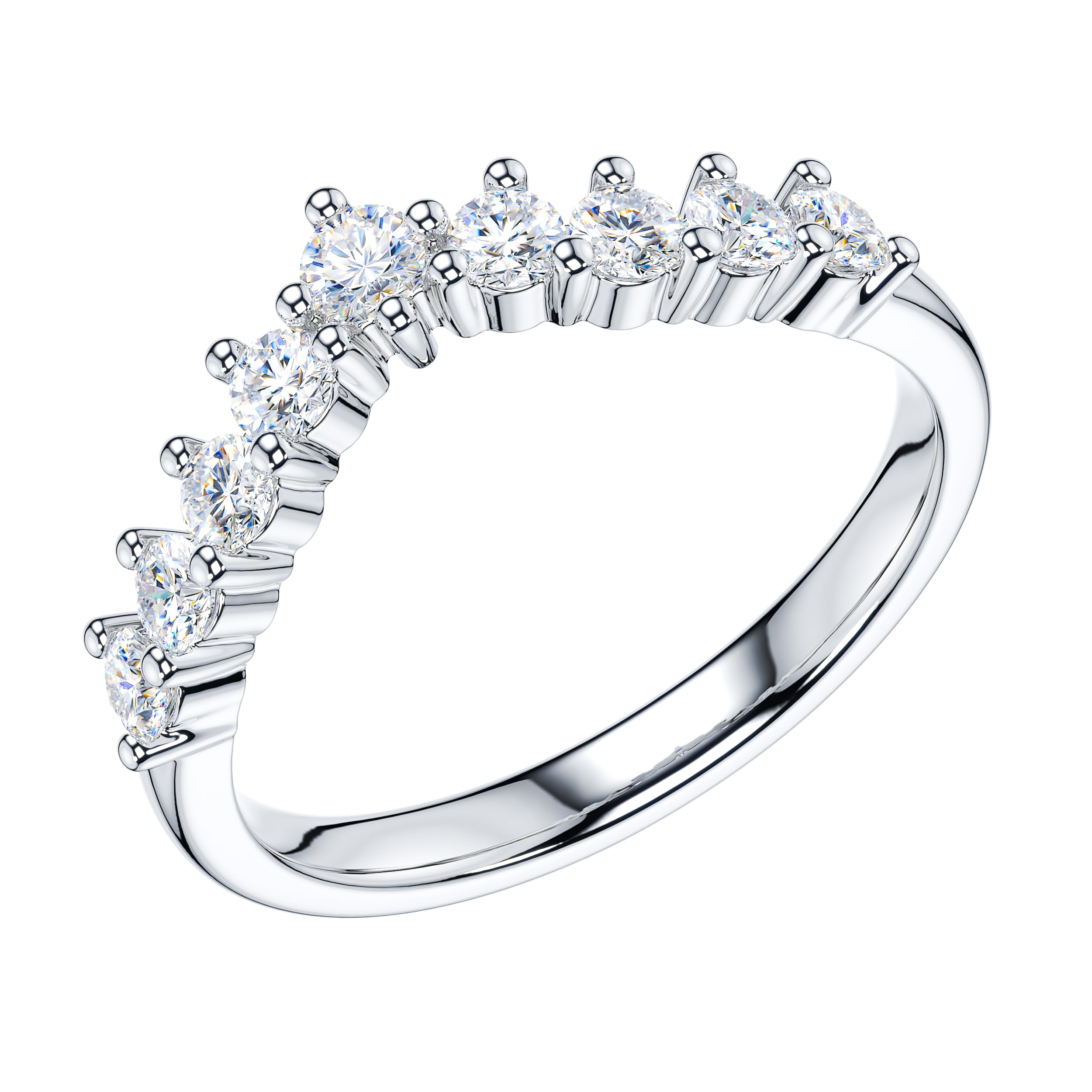 Fede nuziale in vero moissanite o finto diamante, in argento Sterling, a forma di V, a 3 griffe, set Eternity