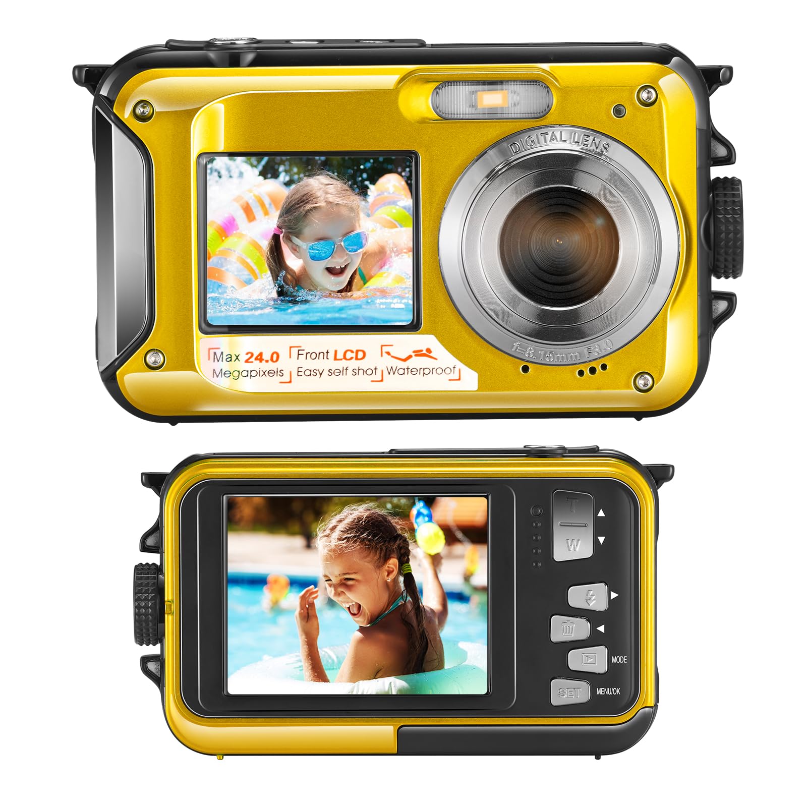 Cámara submarina Full HD 2,7 K 48 MP, impermeable, cámara digital con LED anti sacudidas (amarillo)