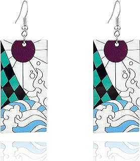 Kamado Tanjiro Hanafuda Earrings,Demon Slayer Tanjirou's Acrylic Kimetsu No Yaiba Cosplay Anime Earrings Anime Gift