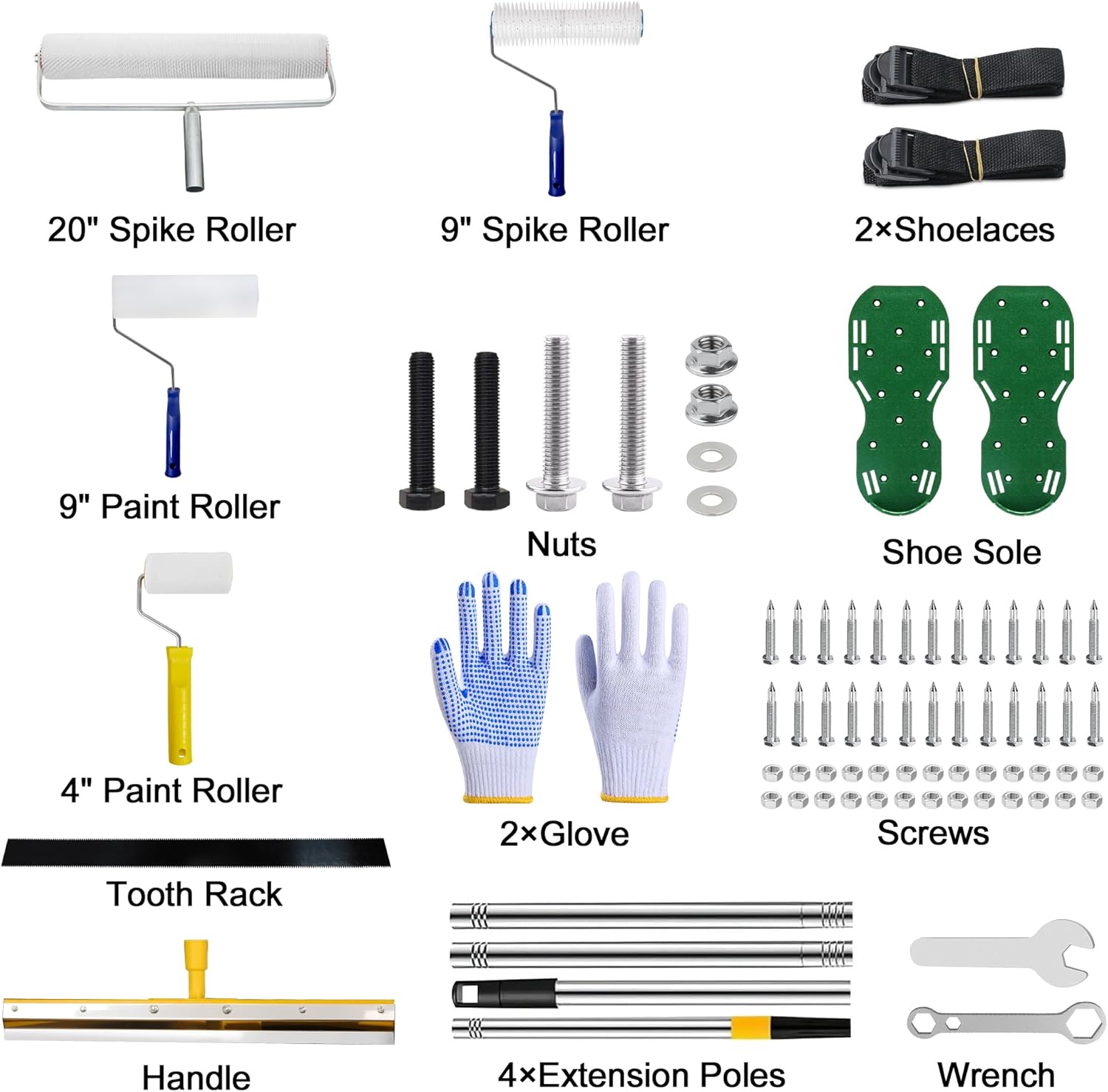 Self-Leveling Cement Tool Kit, Epoxy Floor Kit, Spiked Roller, Paint Roller, Epoxy Shoes Spikes, Floor Leveling Tools, Concrete Tools, Basic Set (Basic)