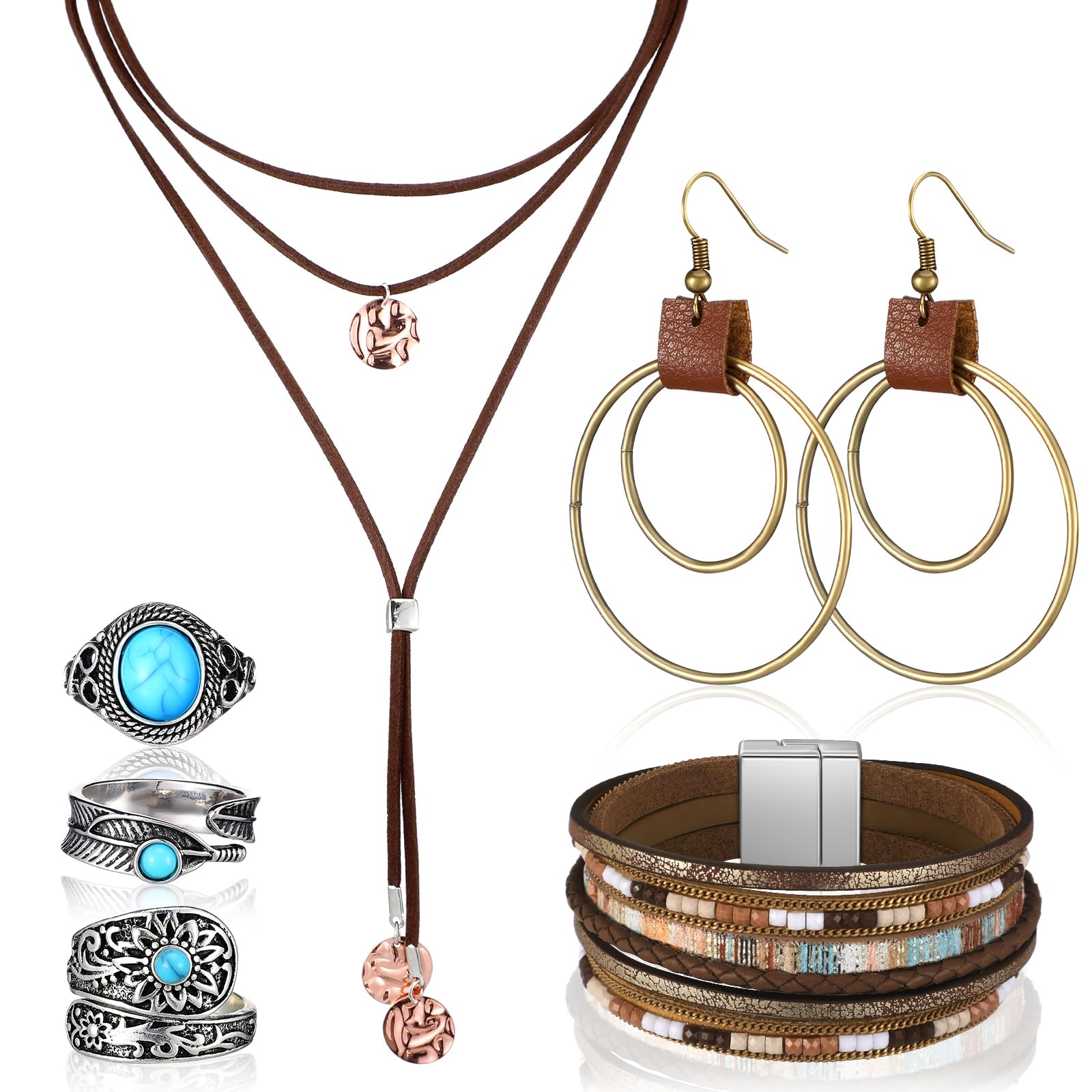 Ecally Western Turquoise Jewelry Set for Women