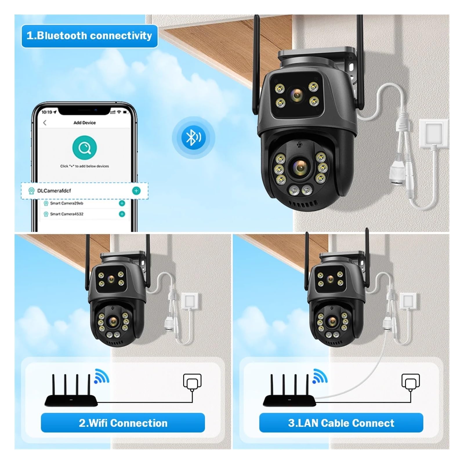 Telecamera Wifi Esterno, Telecamera Wi-Fi a 360° con doppio obiettivo IP66 Protezione di sicurezza 8MP 4K Wireless Outdoor Rilevamento umano Videosorveglianza PTZ ,Sicurezza, Antifurto(4K 8MP NO Card)