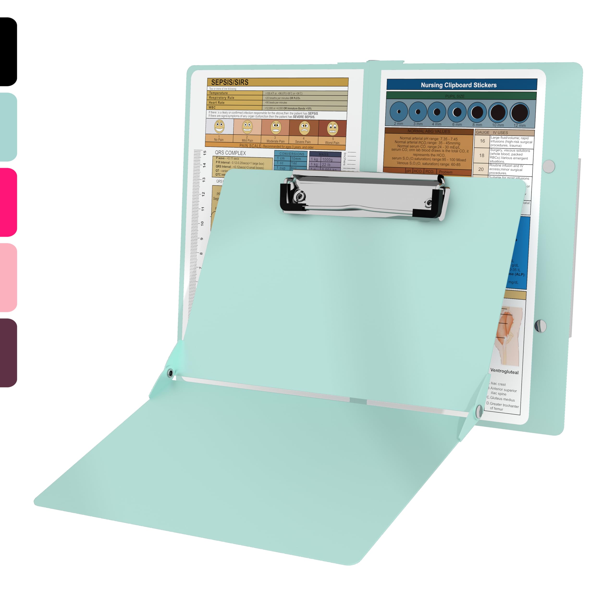 Nursing Clipboard with Nursing and Medical Edition Cheat Sheets Nursing School Essentials - Aluminum Foldable Nurse Clip Boards Essential Accessory for Efficient Patient Care (Mint)