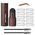 Eye-Brow Stamp Stencil Kit, Waterproof Brow Stamp Shaping Kit Eye Brow Definer & Filling Powder, Women Makeup Tools with 10 Reusable Eyebrow Stencils, 2 Brushes (Light Brown)