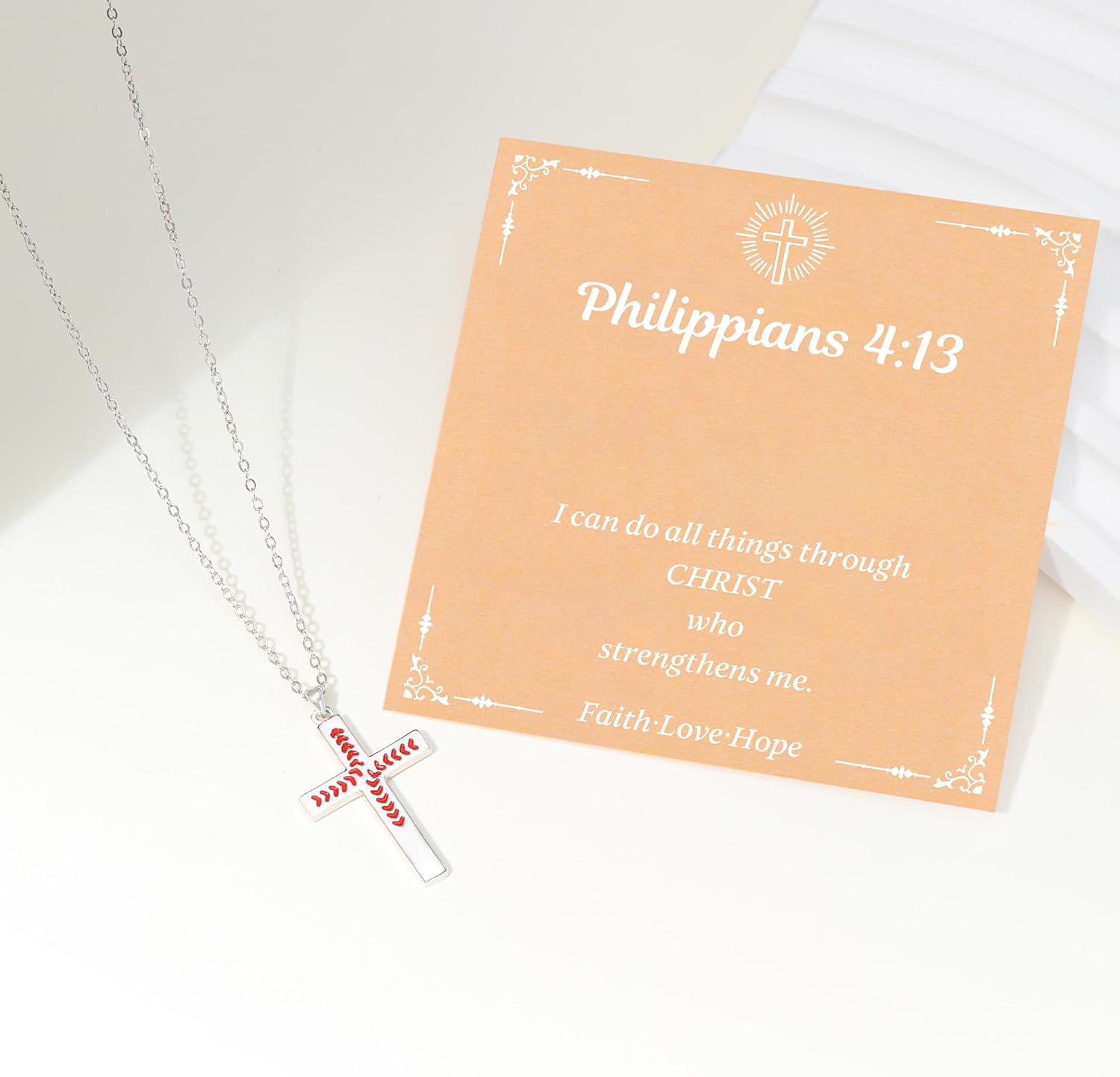 925 Sterling Silver Baseball/Football/American Flag Cross Necklace for Boys Teens, Christian Gifts for Kids Inspirational Religious Bible Verse Pendant Necklace