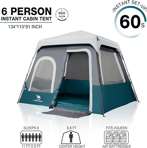 Miniatura 3 de Camping Tents 46 Person Pop Up Instant Tent - Setup in 60s for Family Camping, Windproof Design, Family Cabin Tent with Rainfly & Backpack Carry Bag