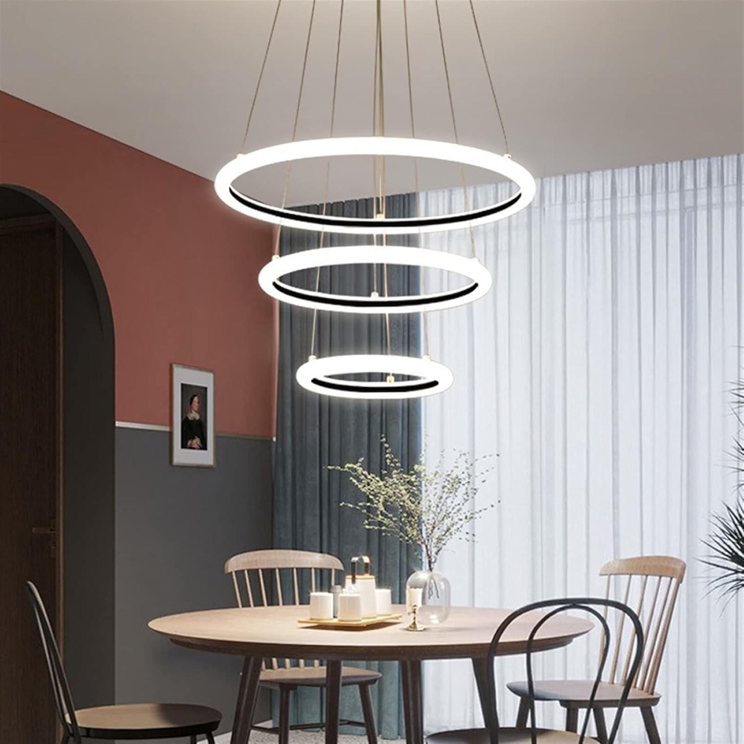 Lámpara Colgante LED Dorada, lámpara Colgante para Sala de Estar Regulable con Mando a Distancia para Comedor, lámpara de araña