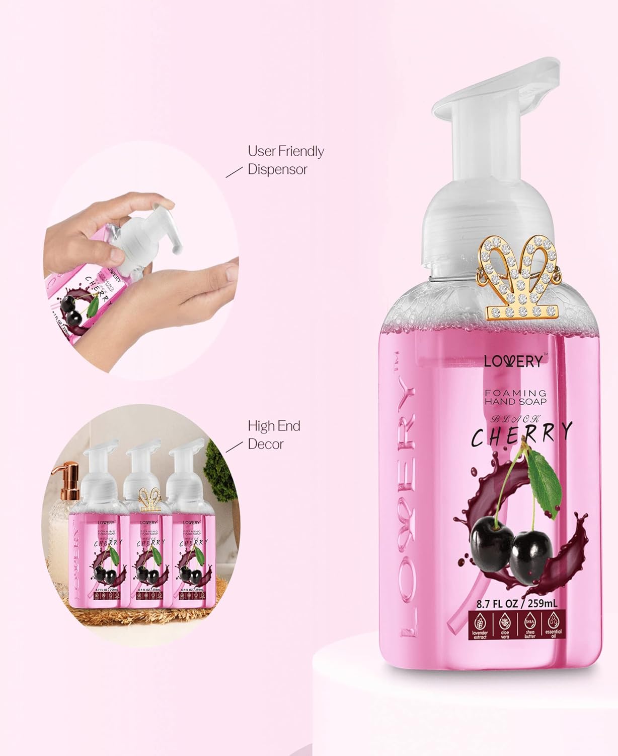 LOVERY Foaming Hand Soap-Packof 3-Moisturizing Hand Soap with AloeVera & Essential Oils-Alcohol-Free Hand Wash in Honey Almond, PomegranatePeach, Lavender Jasmine Scent-Free Bracelet - Image 4