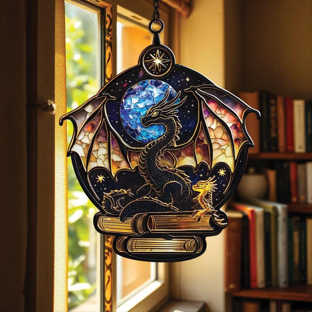 LEEZONE Tairn Dragon Stained Faux Ornament Fourth Wing-Inspired Acrylic Christmas Perfect Fantasy Lover and Bookworm Sun Catchers Acrylic Windown