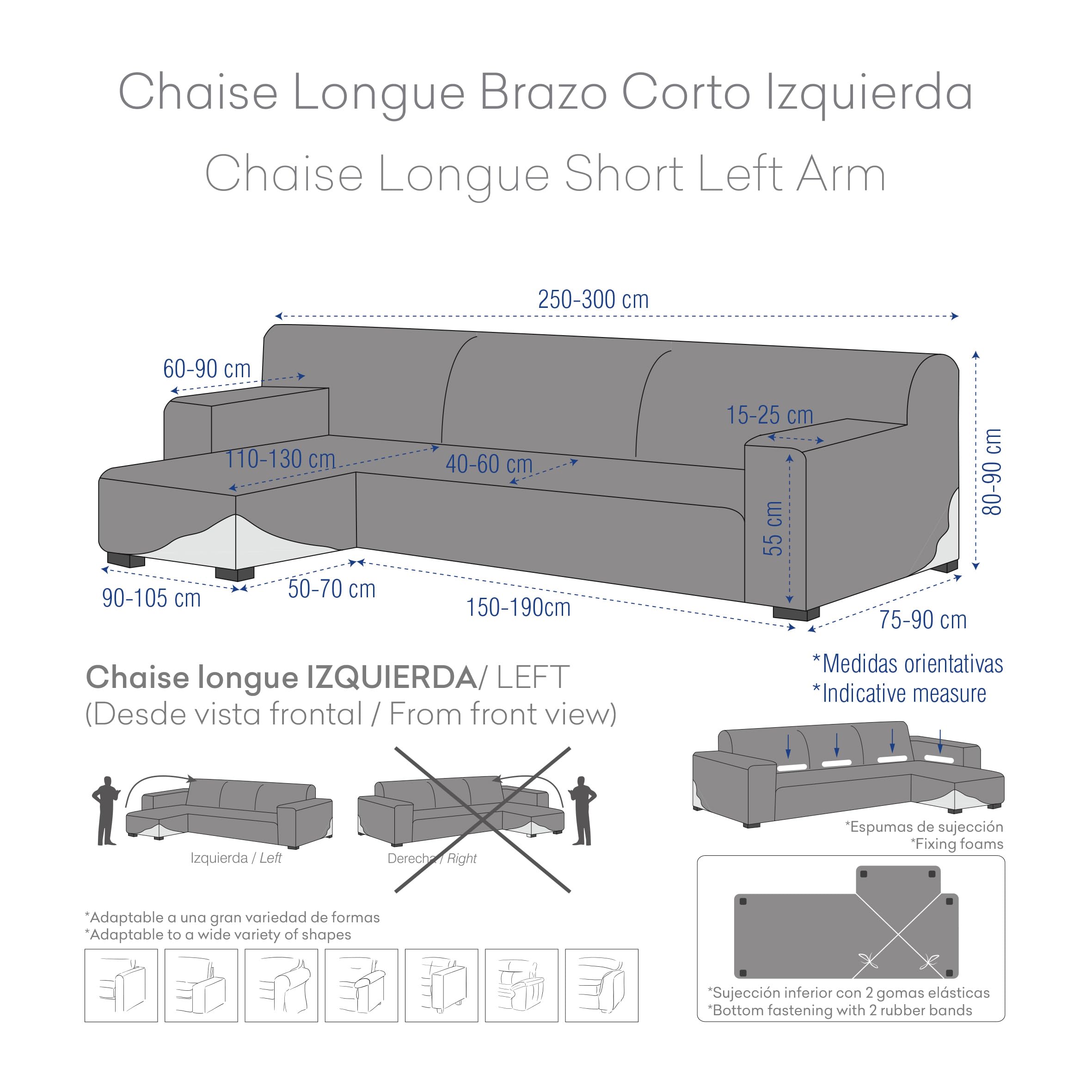 Eysa Aquiles Chaise Longue Brazo Corto Izquierda, Mirando de Frente, Color 06-Gris