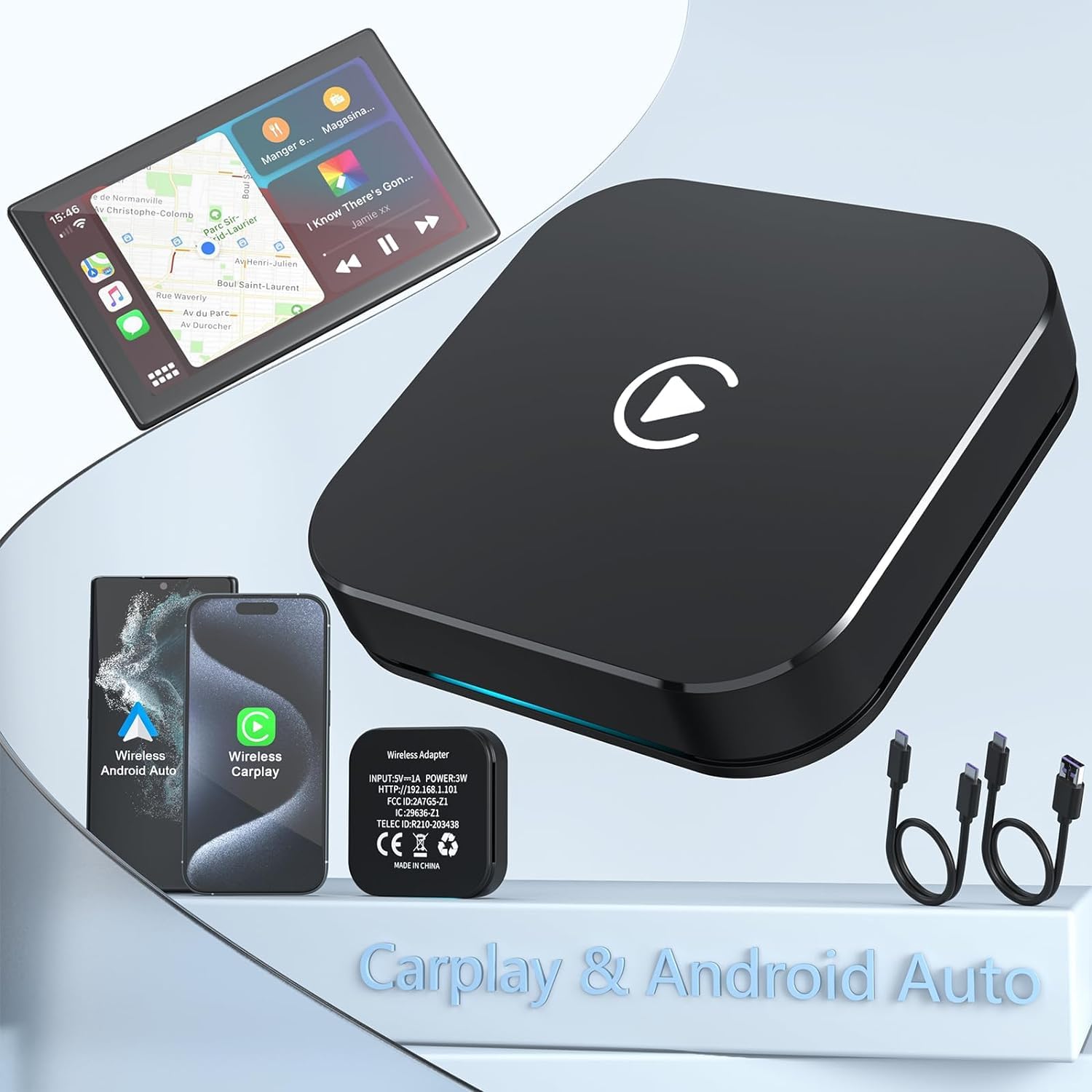 Mini Adaptateur CarPlay & Android Auto Sans Fil - Dongle Plug & Play Pour Voitures 2016+