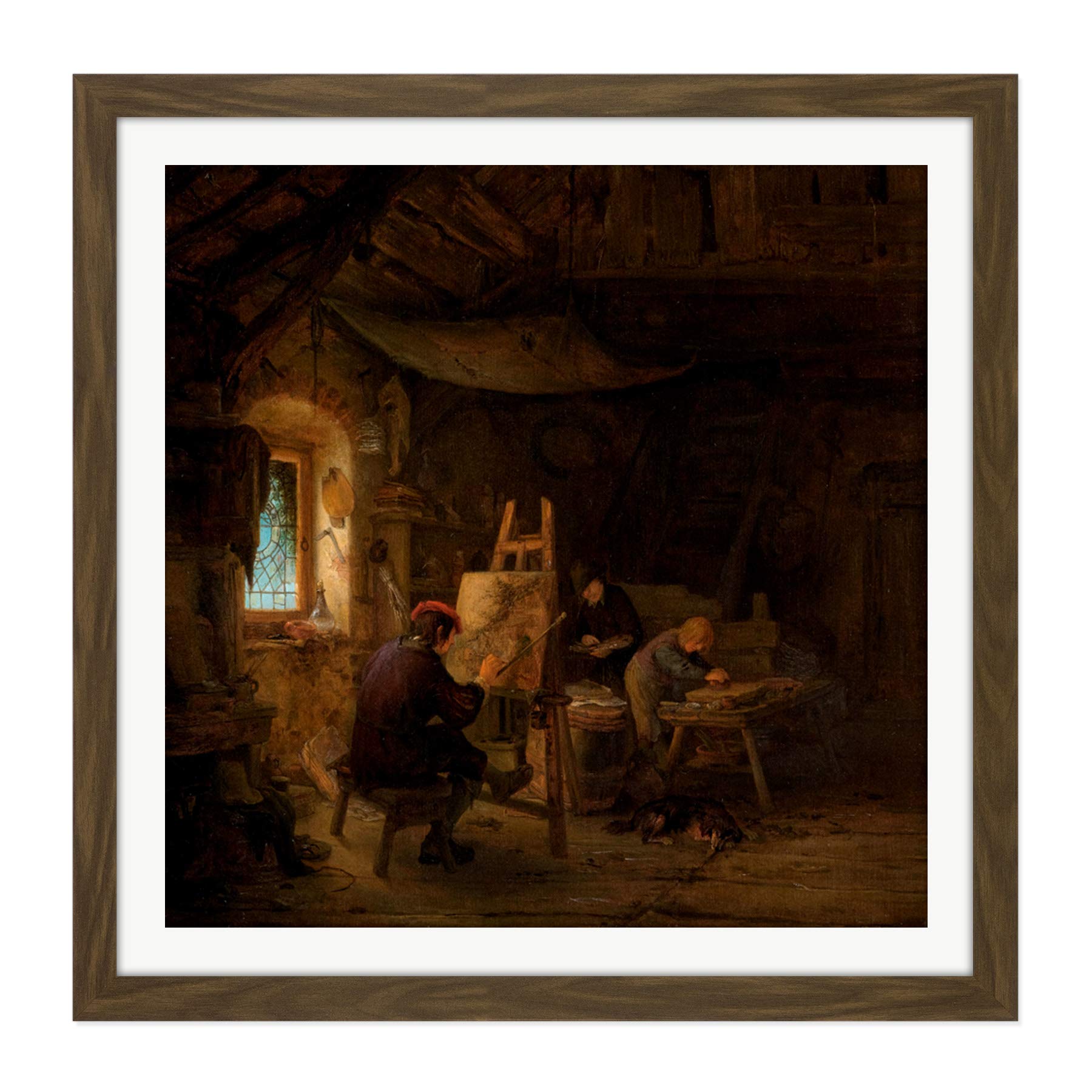 Artery8 Adriaen Van Ostade The Painters Studio Painting Square Wooden Framed Wall Art Print Picture 16X16 Inch
