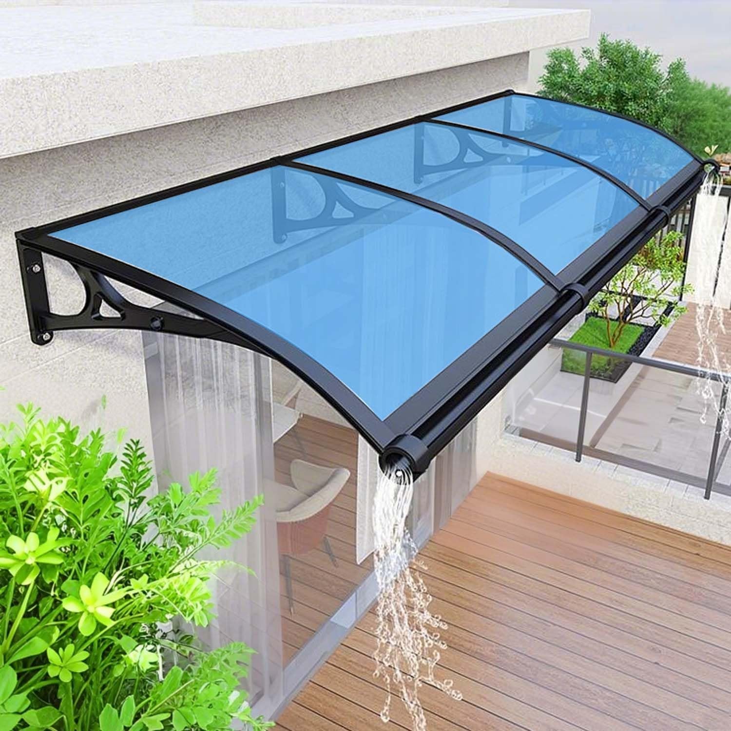 GJZQDKX Outdoor Door Awnings UV & Rain Protection Polycarbonate Awning for Entrance & WindowPatio Canopy 24x28in to 47x228in - Lake Blue Multiple