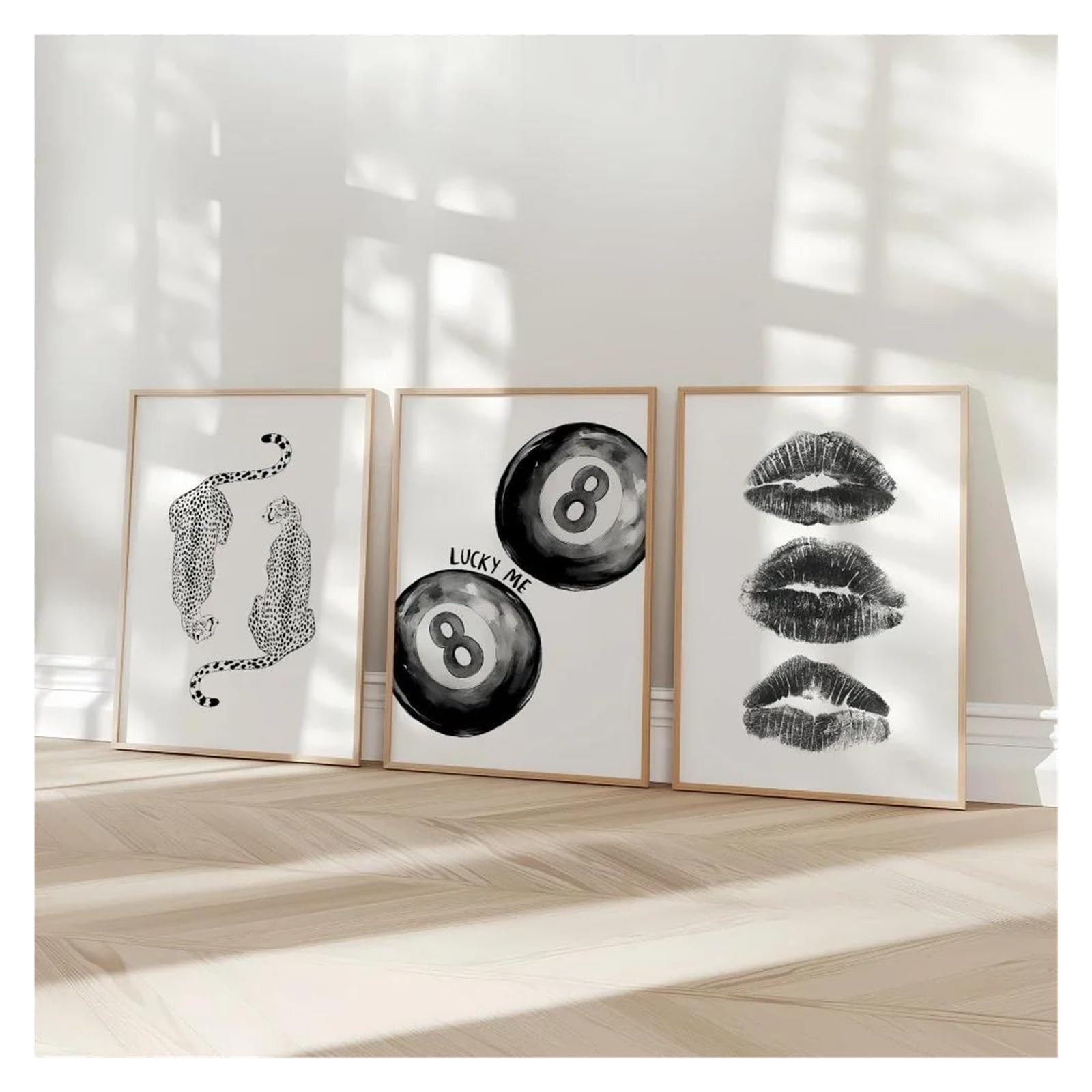 Byambd B Yambd Aesthetic Pictures 3Pcs Frameless Retro 8-All Posters Prints Cheetah Canvas Fashion Kiss And Lip Painting Room Decor(,50X70cm)