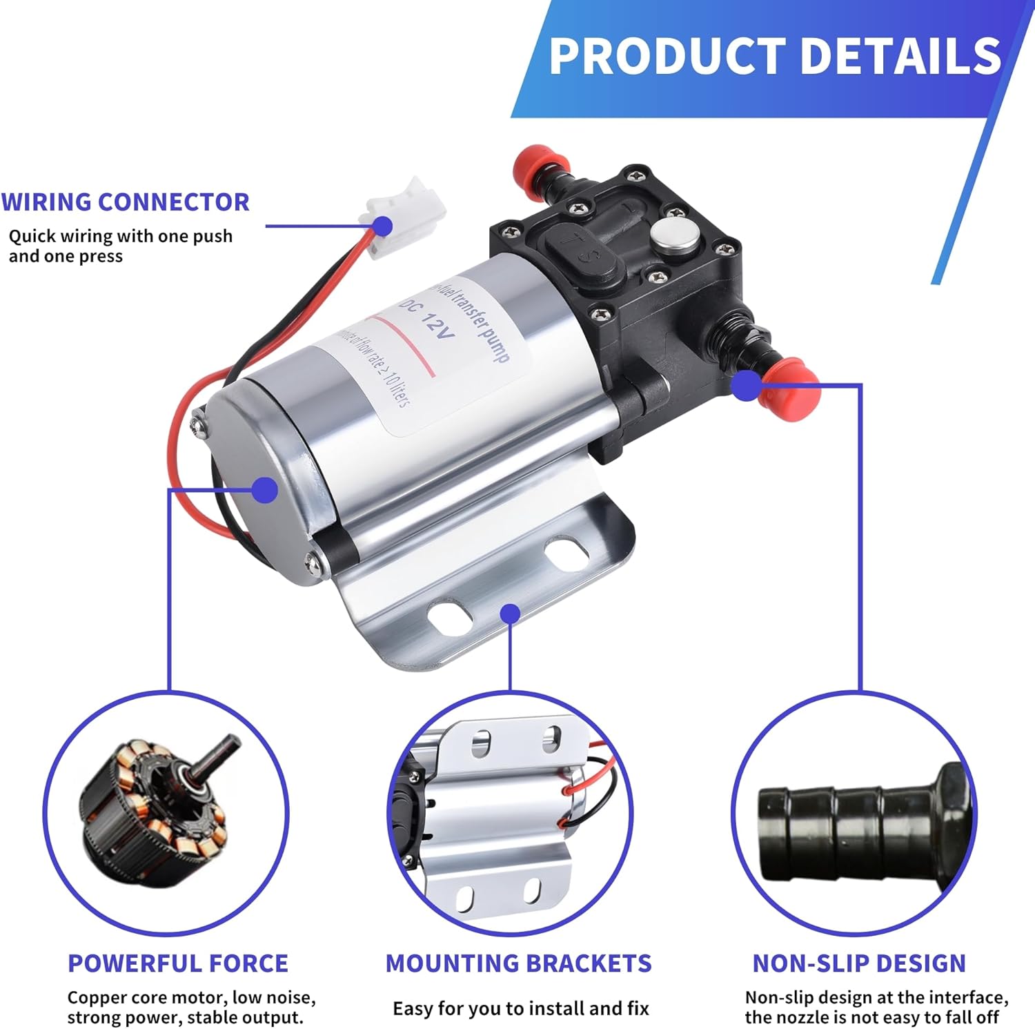 Fuel Transfer Pump Kit with Carrying Case, 12 Volt Electric Fuel Transfer Pump, High Efficiency Self-priming Pump for Pumping Gasoline, Diesel, Kerosene, Water and Liquids