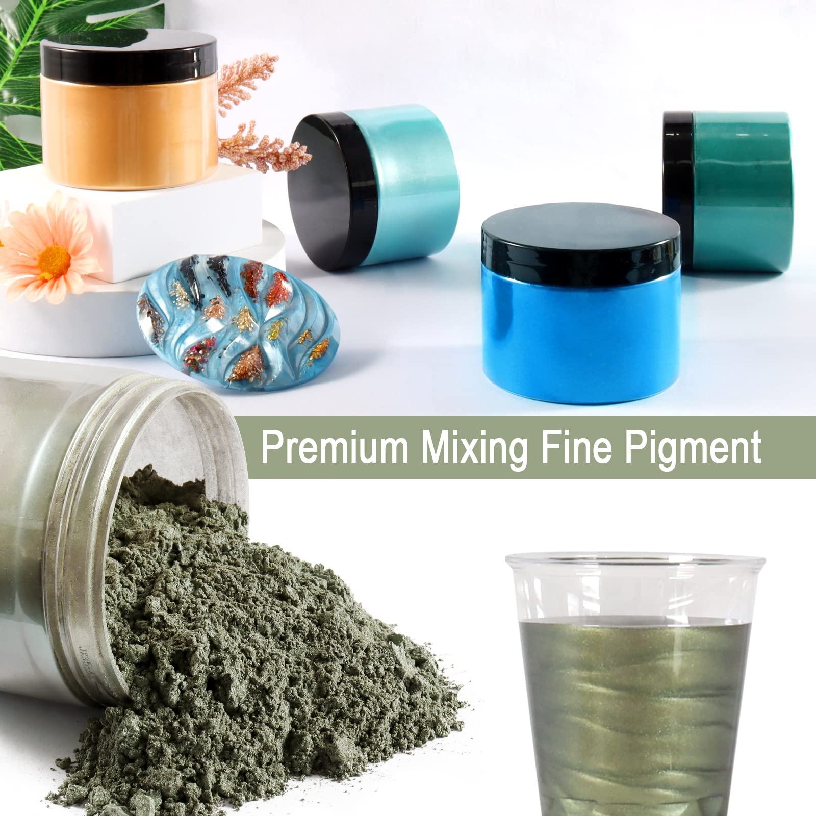 Ceya Mica Polvere 5.3oz/ 150g Verde Oliva Perlato Pigmento Polvere per Epoxy, Rullo, Bomba da Bagno Slime, Tintura di Sapone, Slime, Candela, Resina Artigianato Pittura Gioielli Smalto